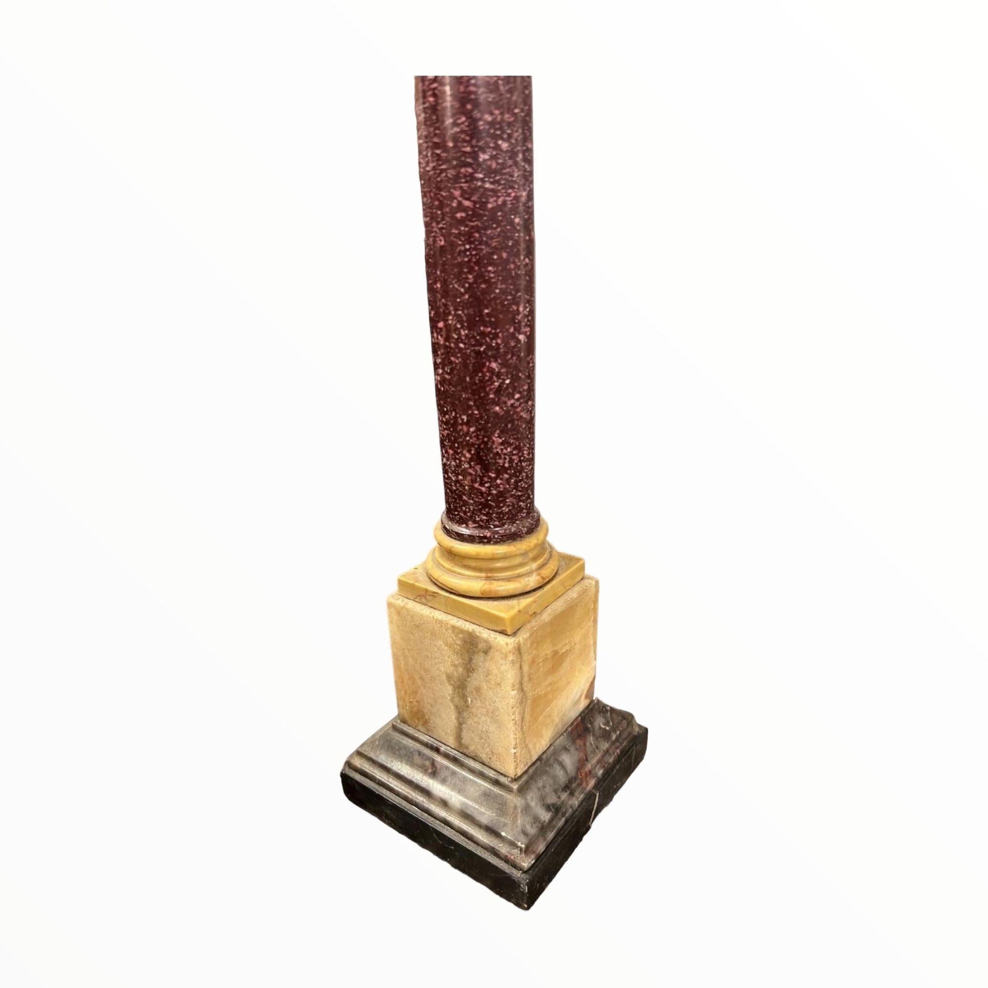 Italian Pair of Porphyry and Yellow Marble Columns, 19th Century For Sale