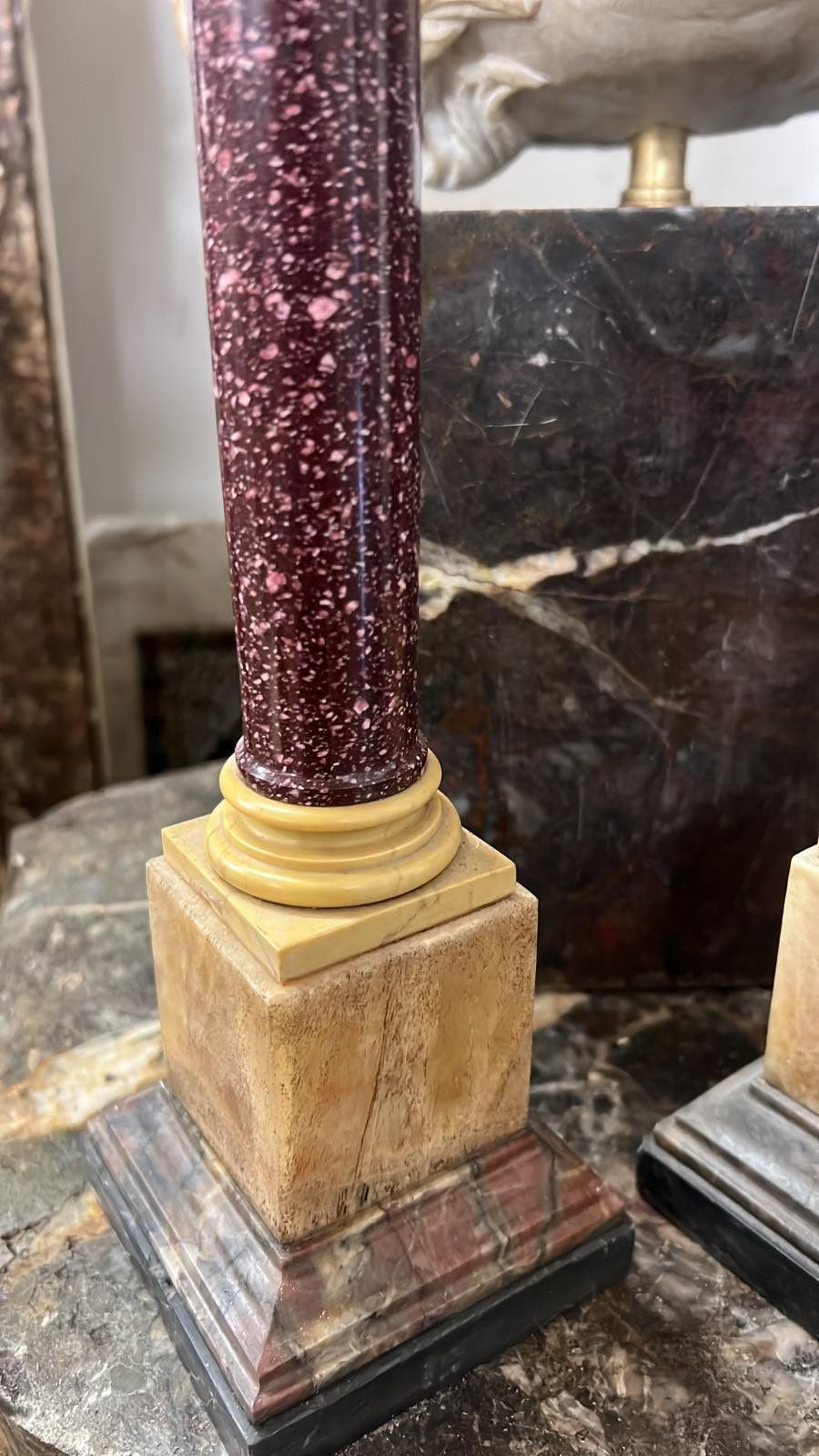 Pair of Porphyry and Yellow Marble Columns, 19th Century In Excellent Condition For Sale In Spencertown, NY