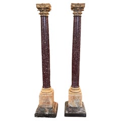Pair of Porphyry and Yellow Marble Columns, 19th Century