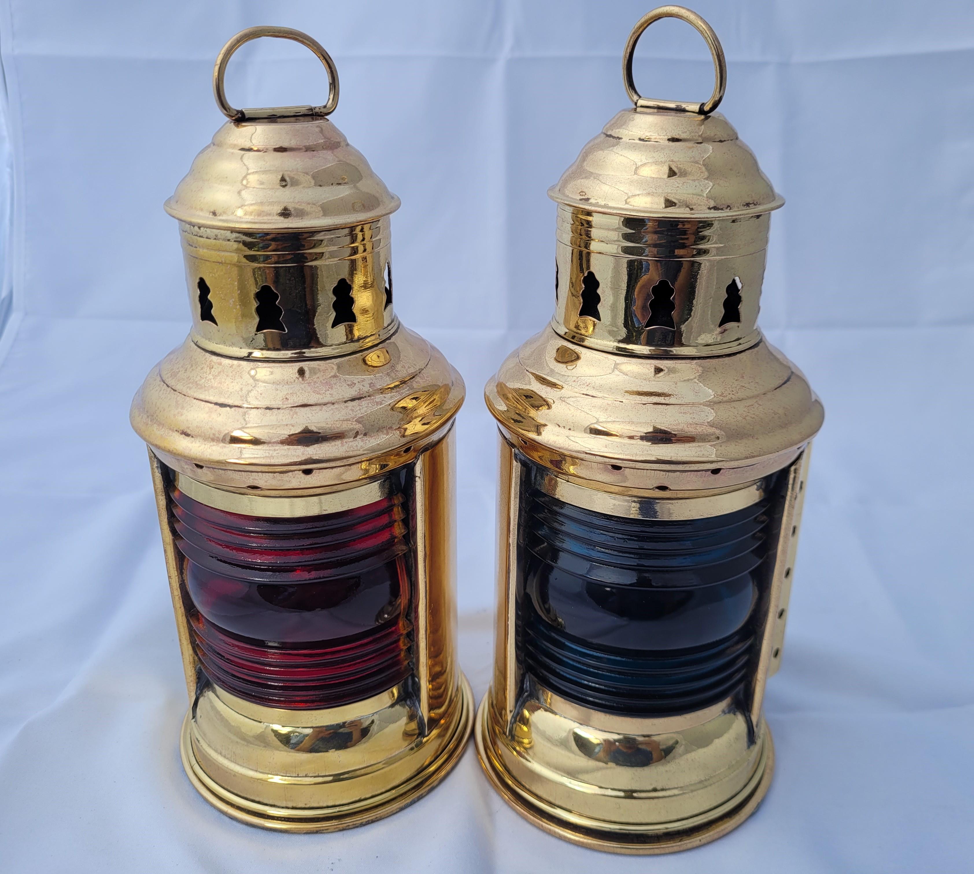 North American Pair of Port and Starboard Boat Lanterns For Sale