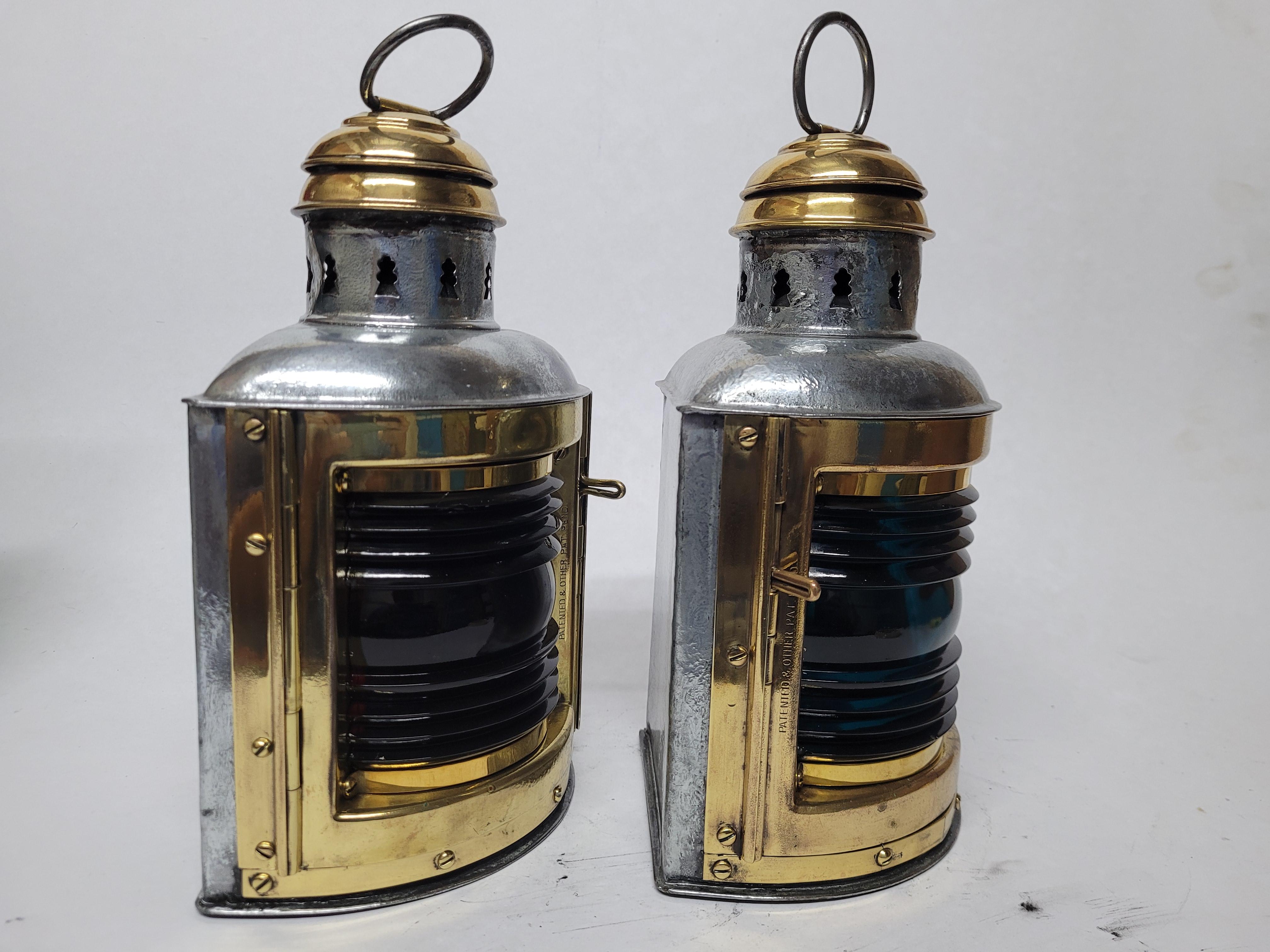 North American Pair of Port and Starboard Boat Lanterns For Sale