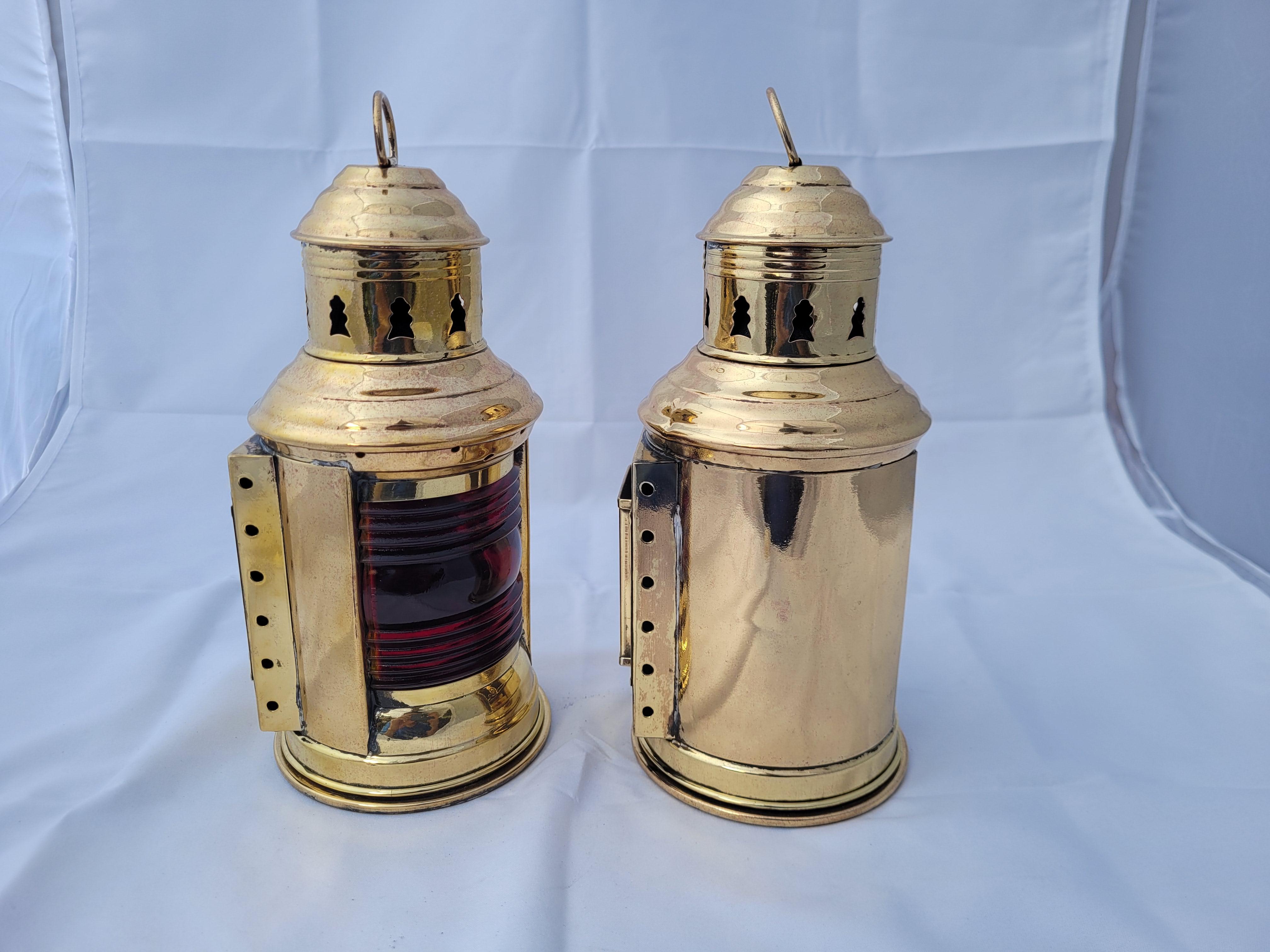 Brass Pair of Port and Starboard Boat Lanterns For Sale
