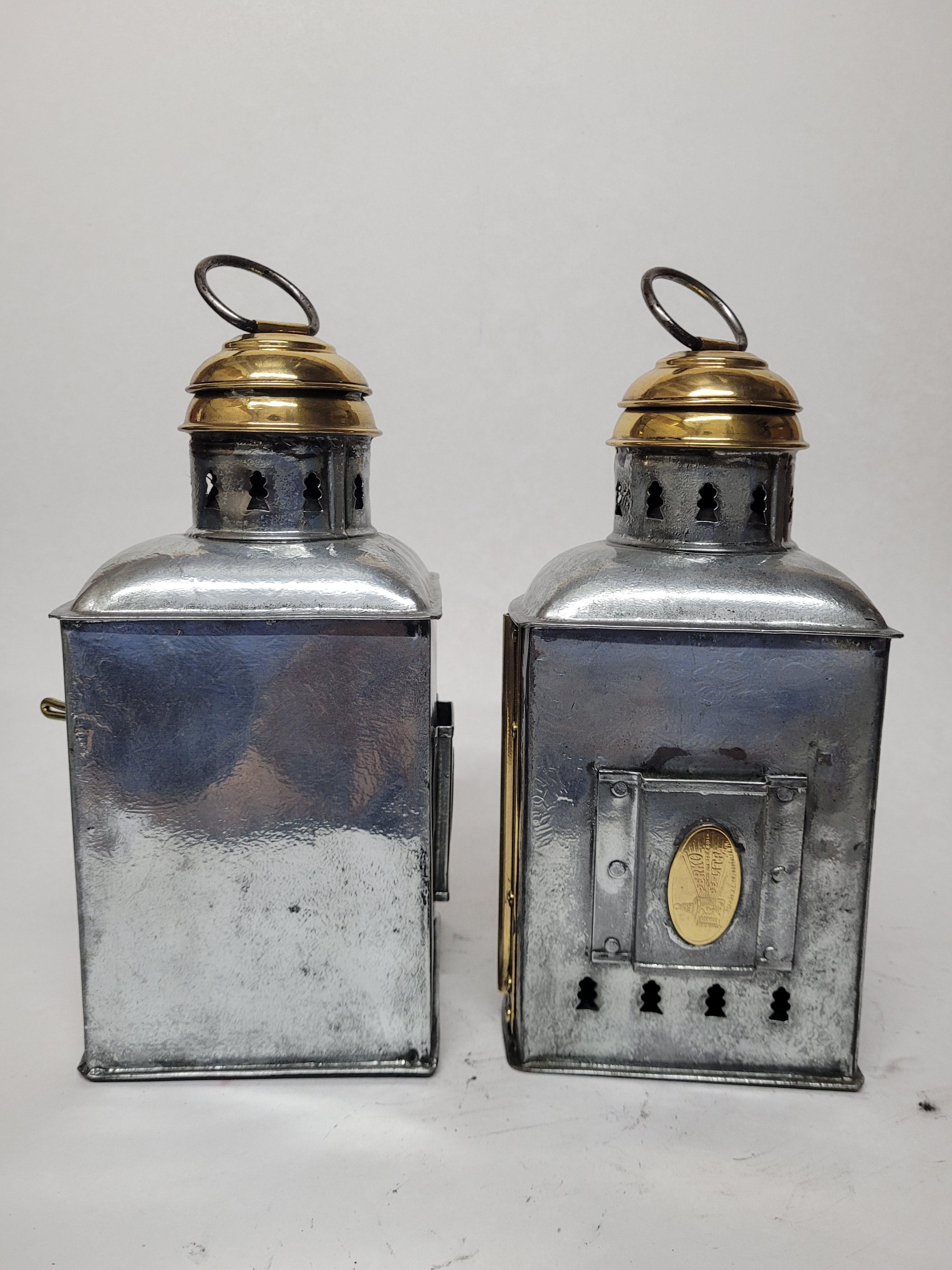 Steel Pair of Port and Starboard Boat Lanterns For Sale