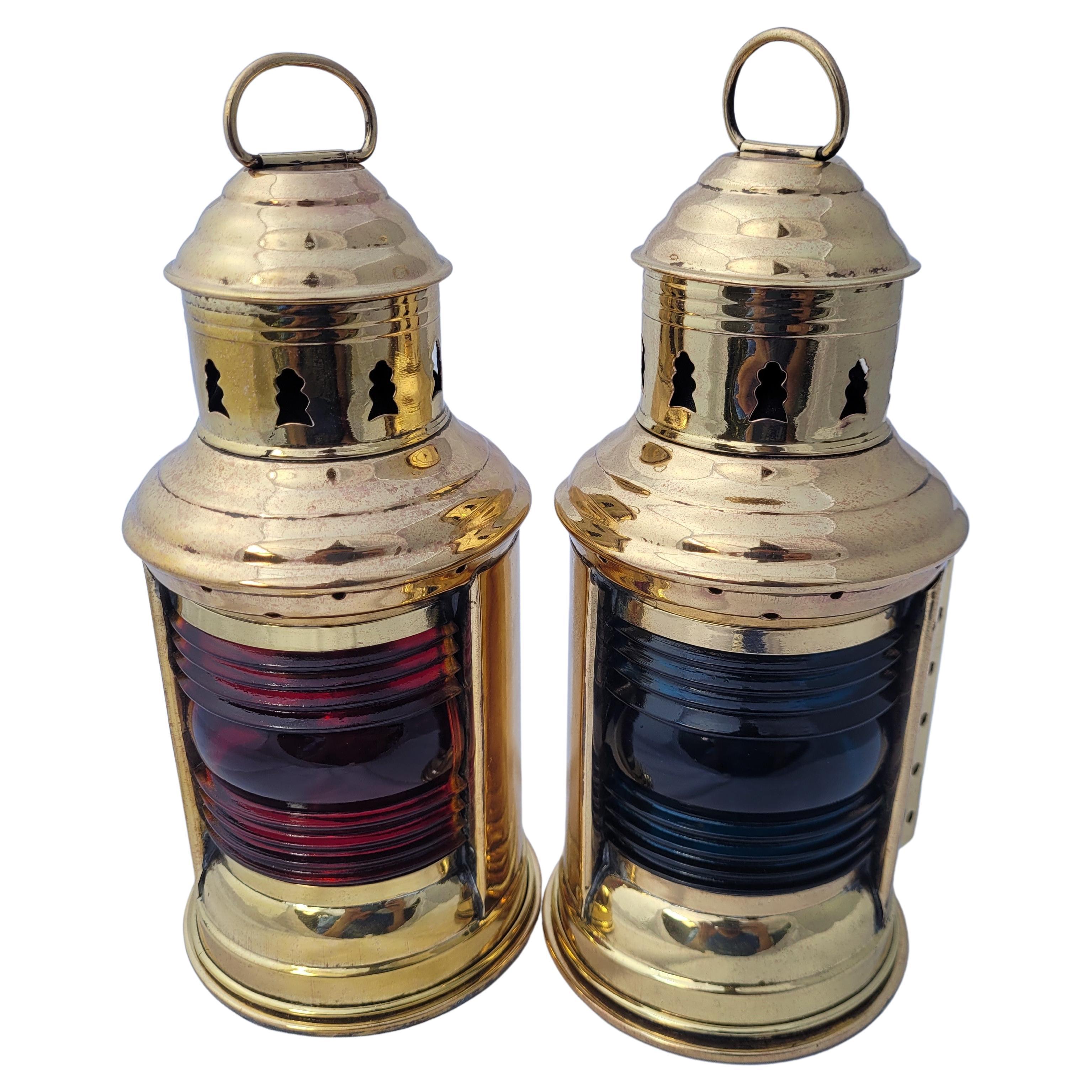 Pair of Port and Starboard Boat Lanterns For Sale