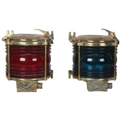 Vintage Pair of Port and Starboard Brass Side Light Sconces or Table Lights
