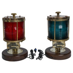 Pair of Port and Starboard Fresnel Lens Navigational Nautical Post Lights