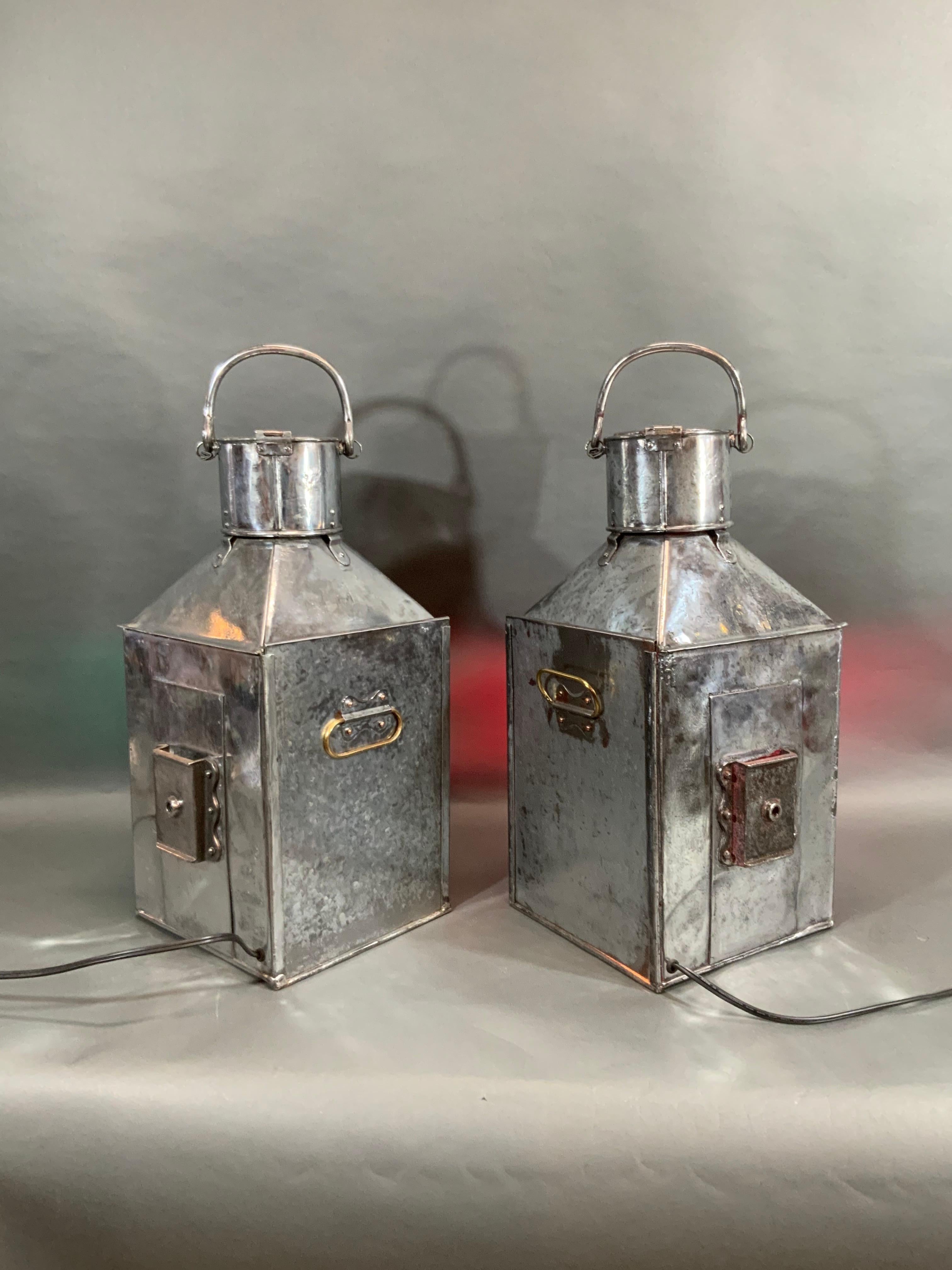 English Pair of Port and Starboard Ship Lanterns by Meteorite 