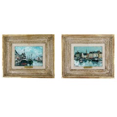 Pair of "Port Scene" Paintings by Fernand Herbo