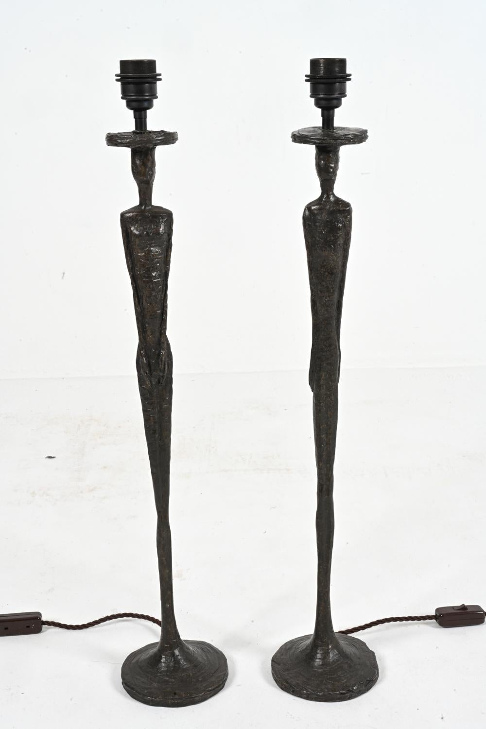 Pair Of Porta Romana Table Lamps in the Style of Alberto Giacometti For Sale 9