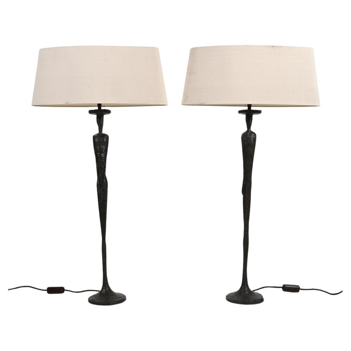 Pair Of Porta Romana Table Lamps in the Style of Alberto Giacometti For Sale