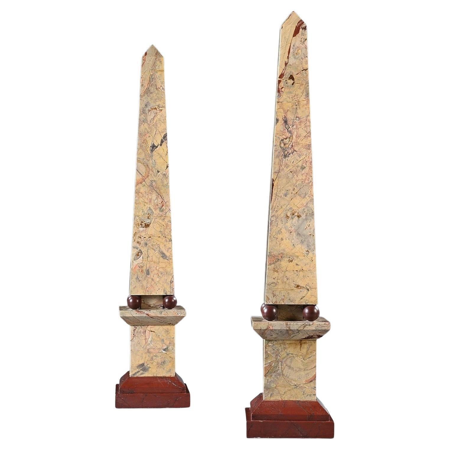 Pair Of Portasanta And Rosso Antico Marble Obelisks, Italian Early 20th Century
