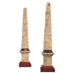 Used Pair Of Portasanta And Rosso Antico Marble Obelisks, Italian Early 20th Century