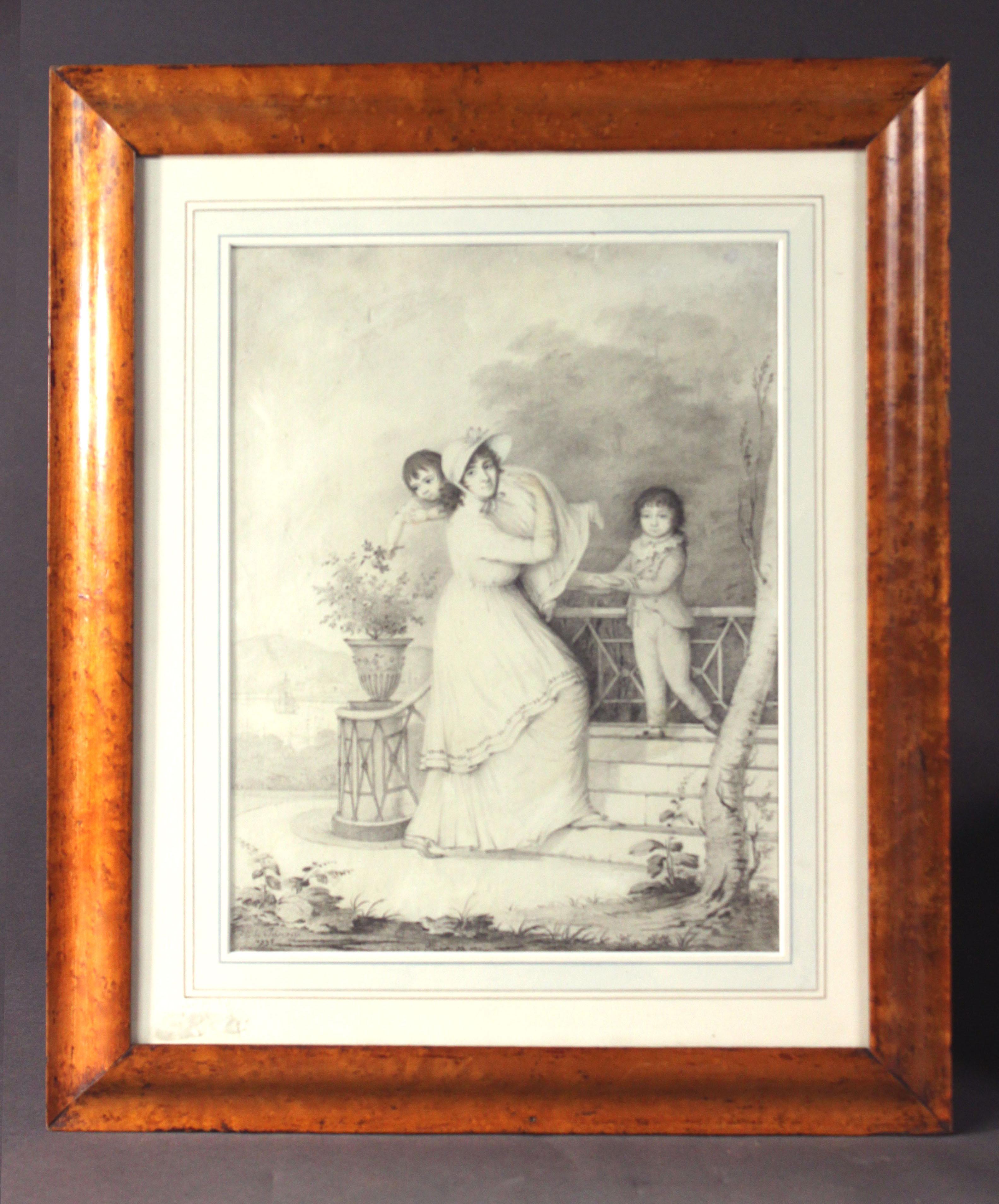 A pair of wash drawings of Sir John and Lady Stanley and their children John Thomas and Isabella. Sir John's spaniel is also in the picture.
By H Jouvry dated 1798 and 1799
In bird's eye maple frames
Pictures 10