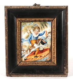 Pair of Portrait Miniatures of Children by W. Fisher Girl Dated 1821