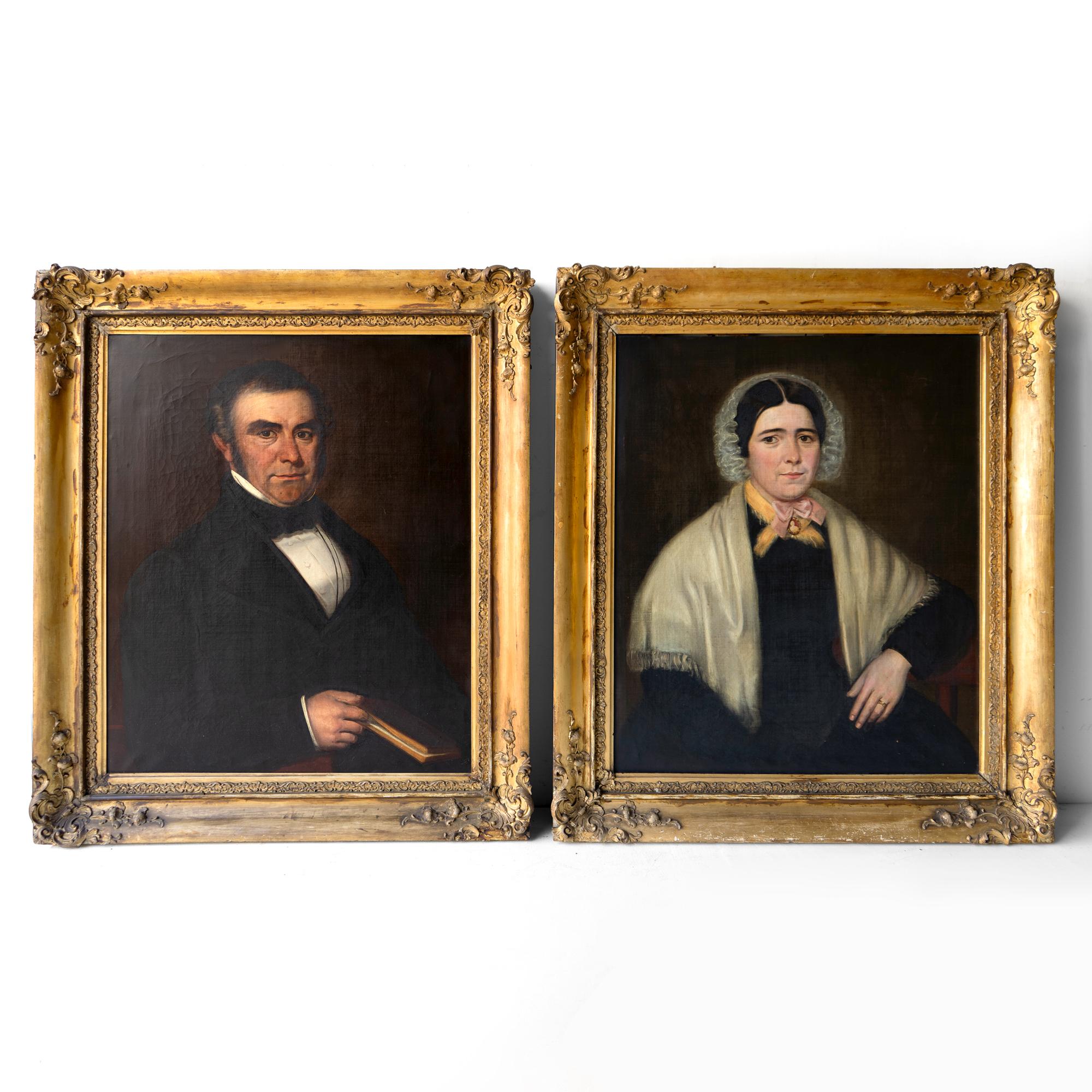 English Pair Of Portraits Of A West Country Couple, Antique Original Oil Paintings For Sale