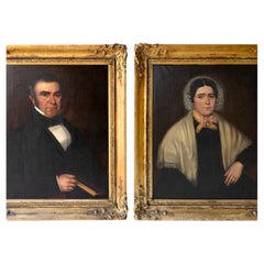 Pair Of Portraits Of A West Country Couple, Antique Original Oil Paintings