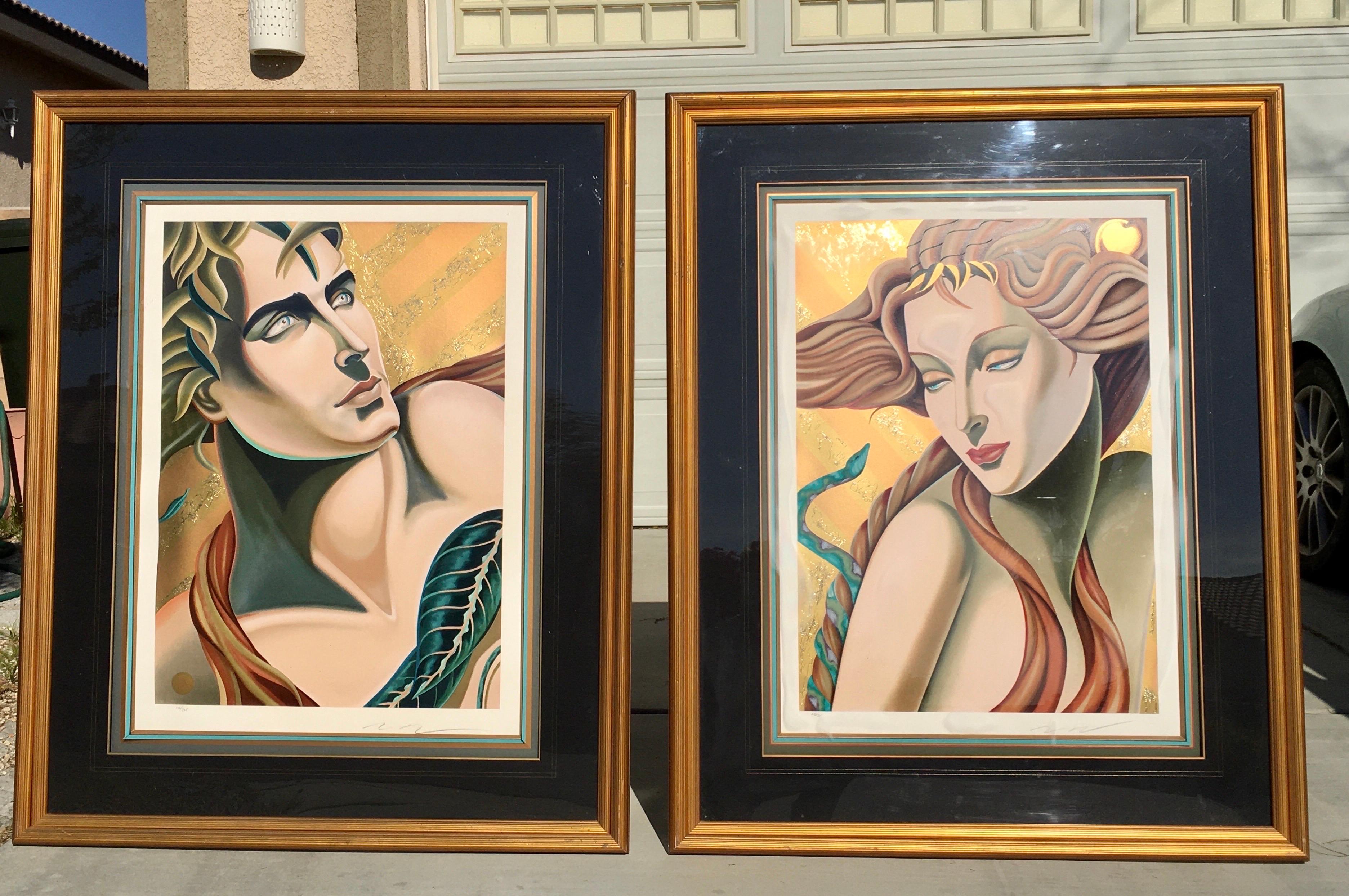 Art Deco Adam & Eve Diptych by Artist Moser NYC Modern Luxe Framed For Sale 8