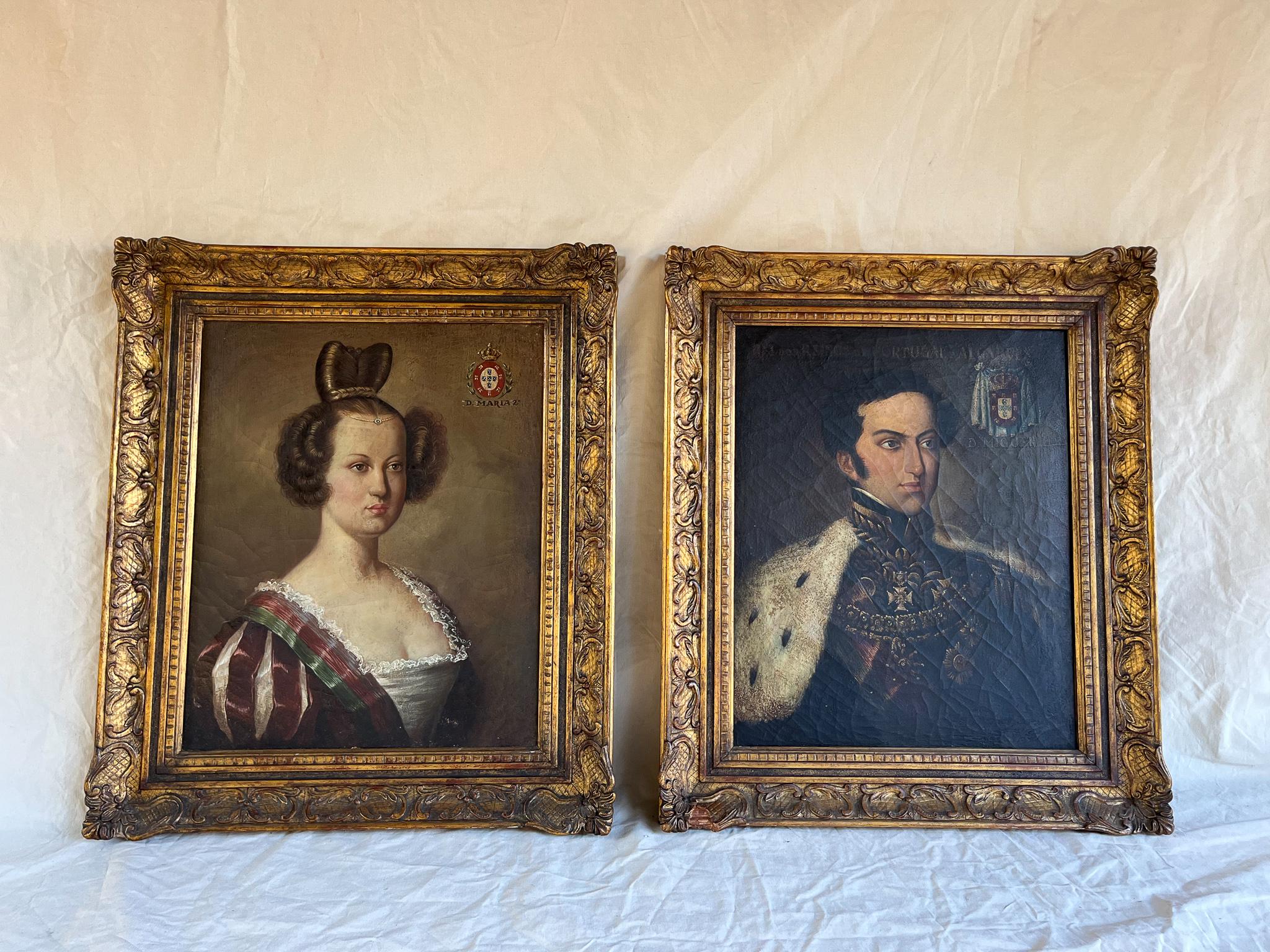 Pair of portraits of Dom Miguel and Dona Maria II, 19th Century Portugal.