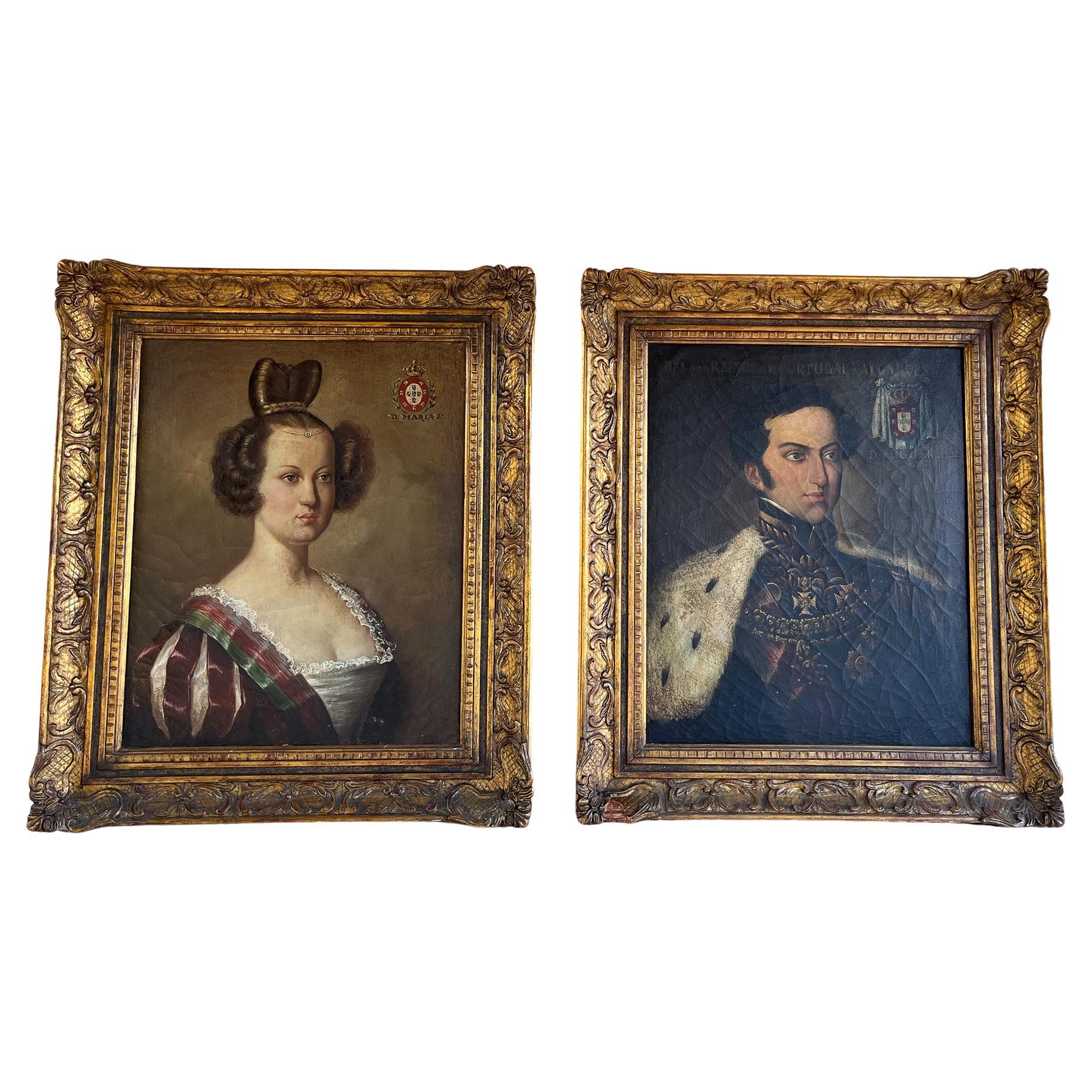 Pair of Portraits of Dom Miguel and Dona Maria ii, 19th Century Portugal