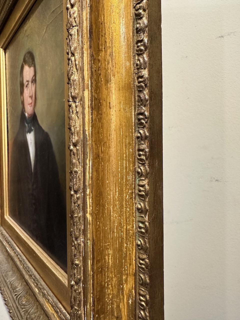 Pair of Portraits Oil on Cardboard Mid 19th Century Victorian with Gilded Frames 12