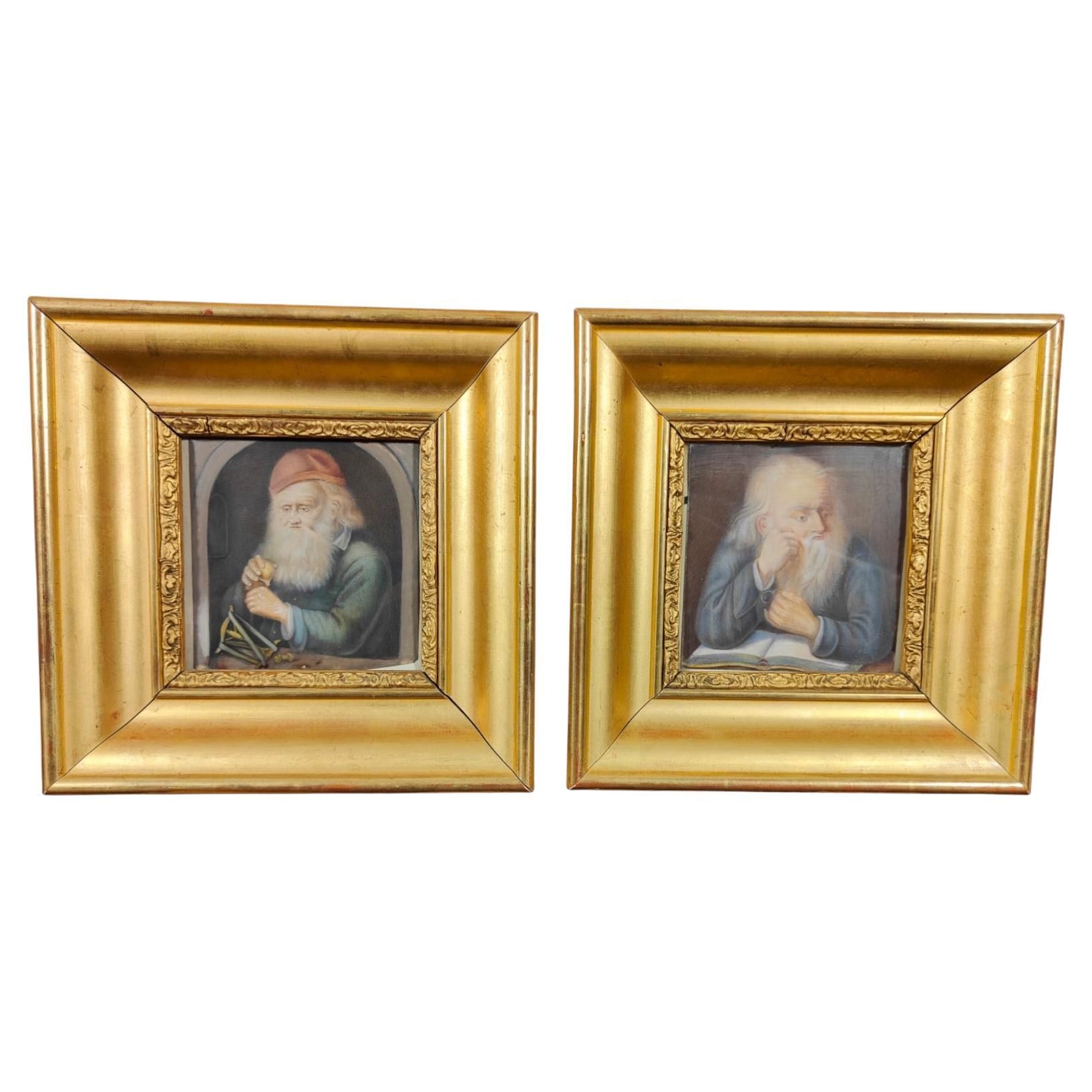 Paar Porträts auf elfenbeinfarbenem Grund, 19. Jahrhundert im Angebot