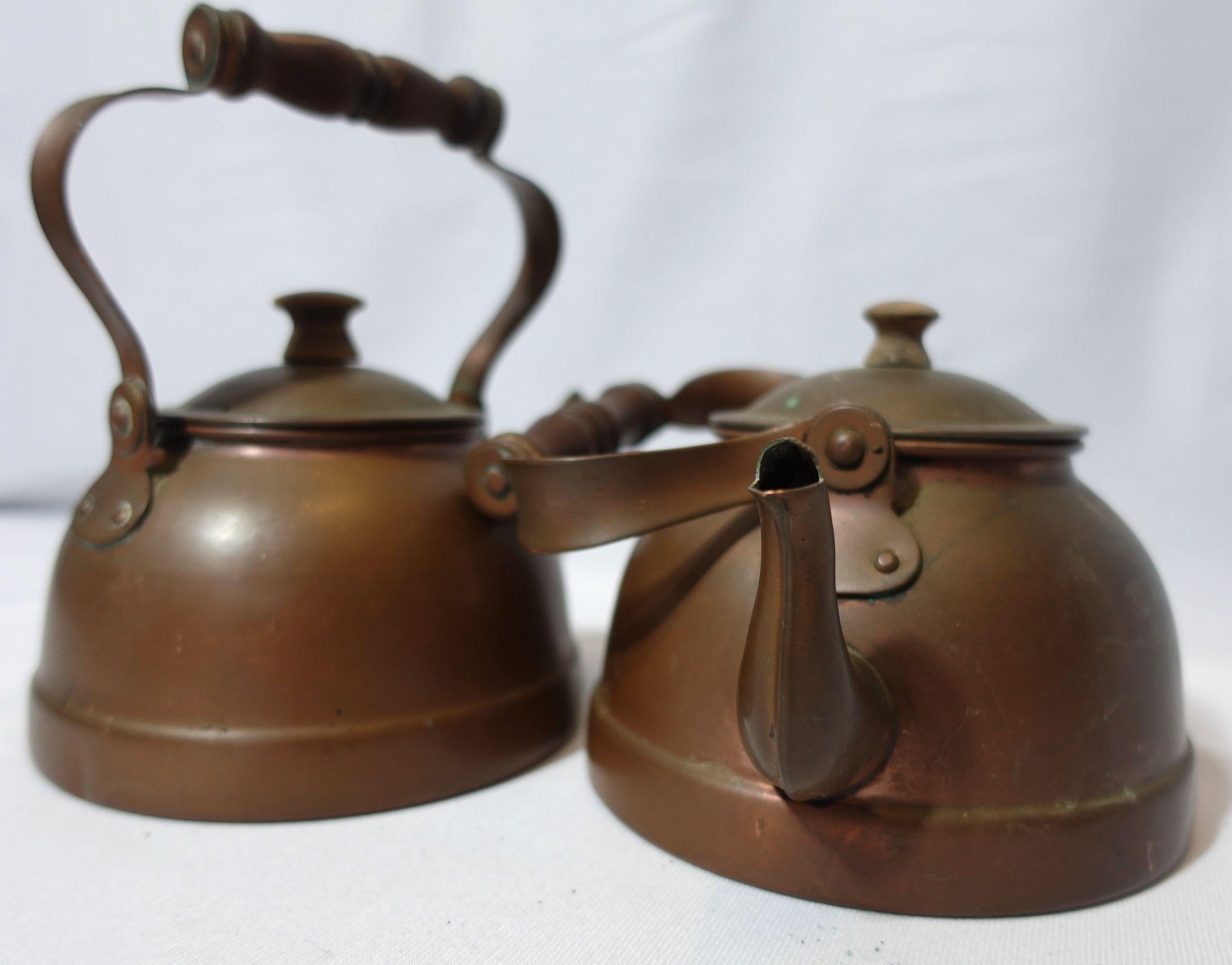 Hand-Crafted Pair of Portugal Copper Tea Kettle, TC#09-1 & 2 For Sale