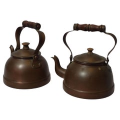 Used Pair of Portugal Copper Tea Kettle, TC#09-1 & 2