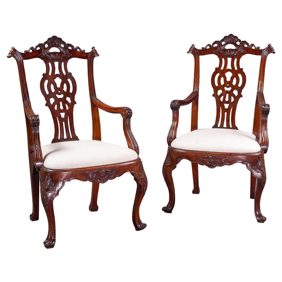 Pair of Portuguese Armchairs in the English Chippendale Style For Sale