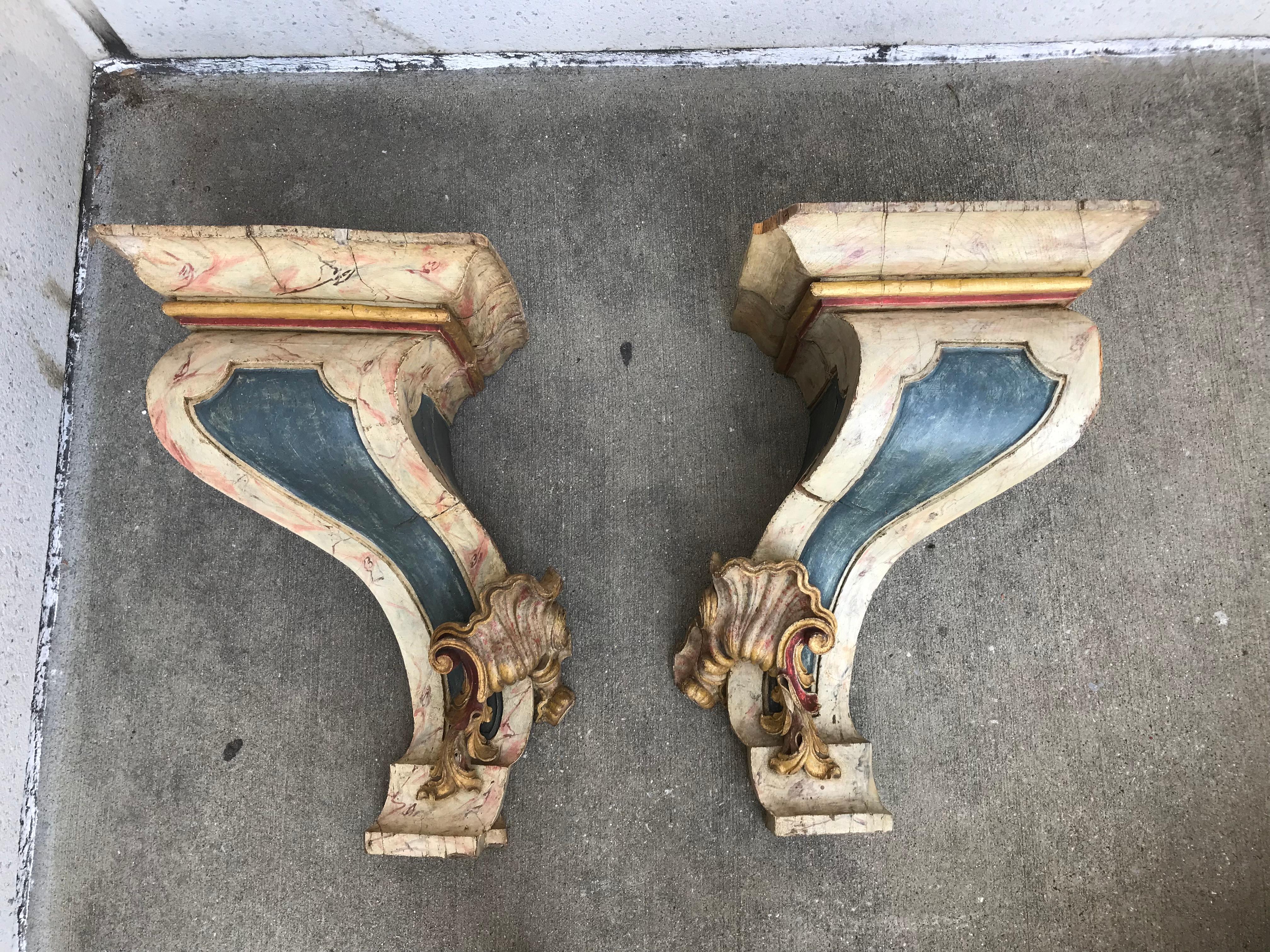 Carved Pair of Large Scale 19th Century Portuguese Baroque Wall Brackets