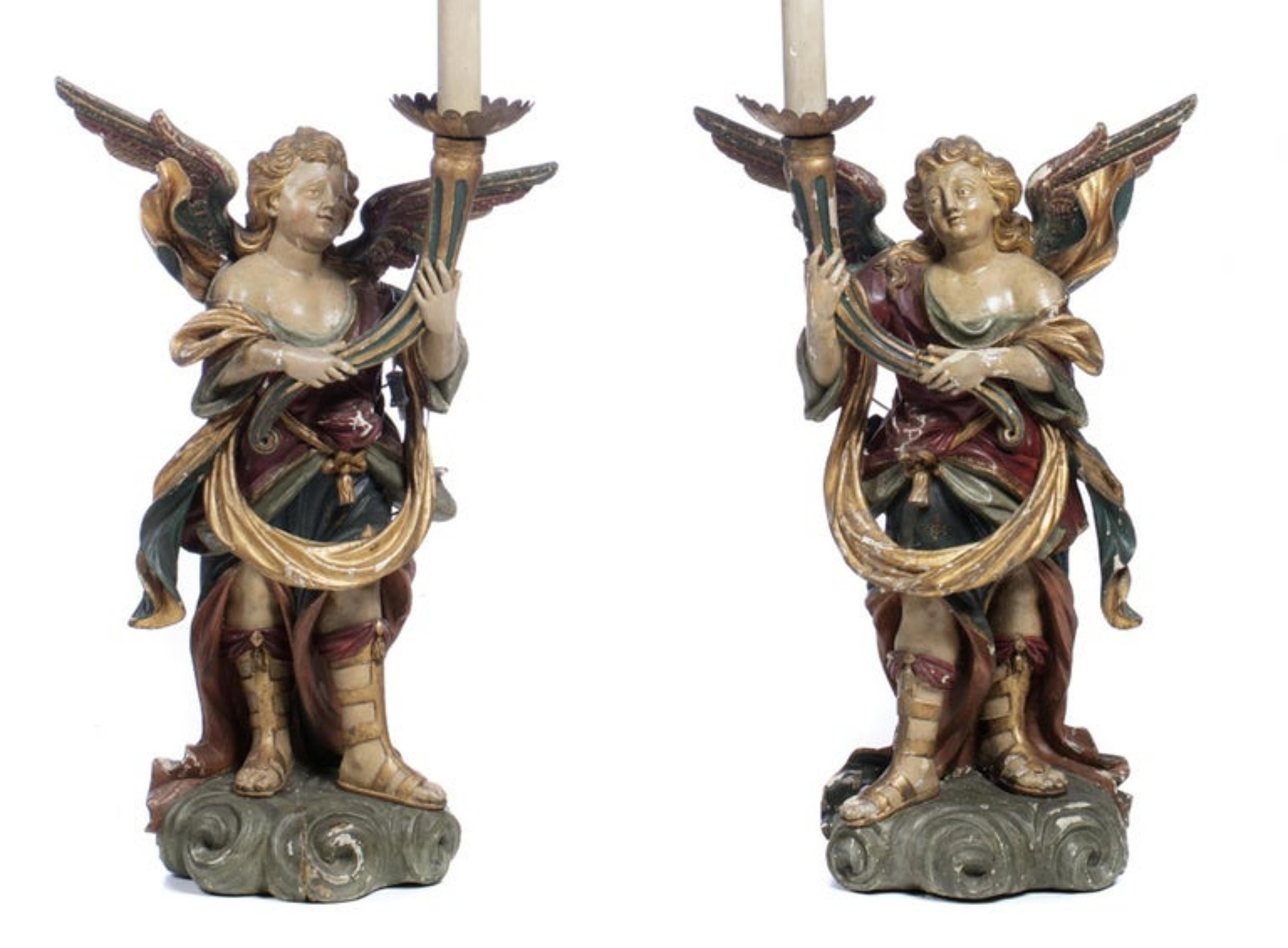 Portugais Paire de Seraphins candelaires portugais 19ème siècle en vente