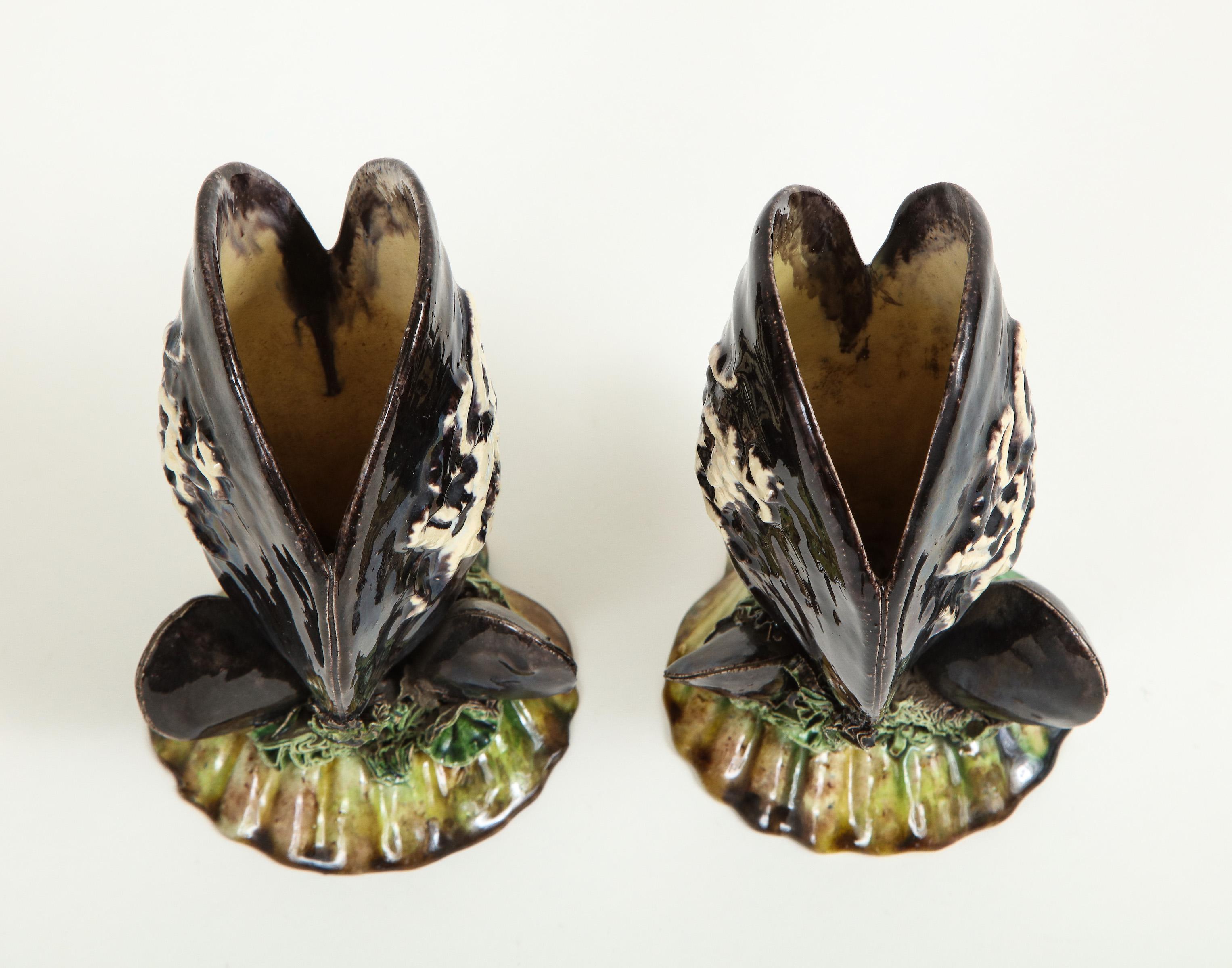 Pair of Portuguese Majolica Mussels Spill Vases For Sale 5