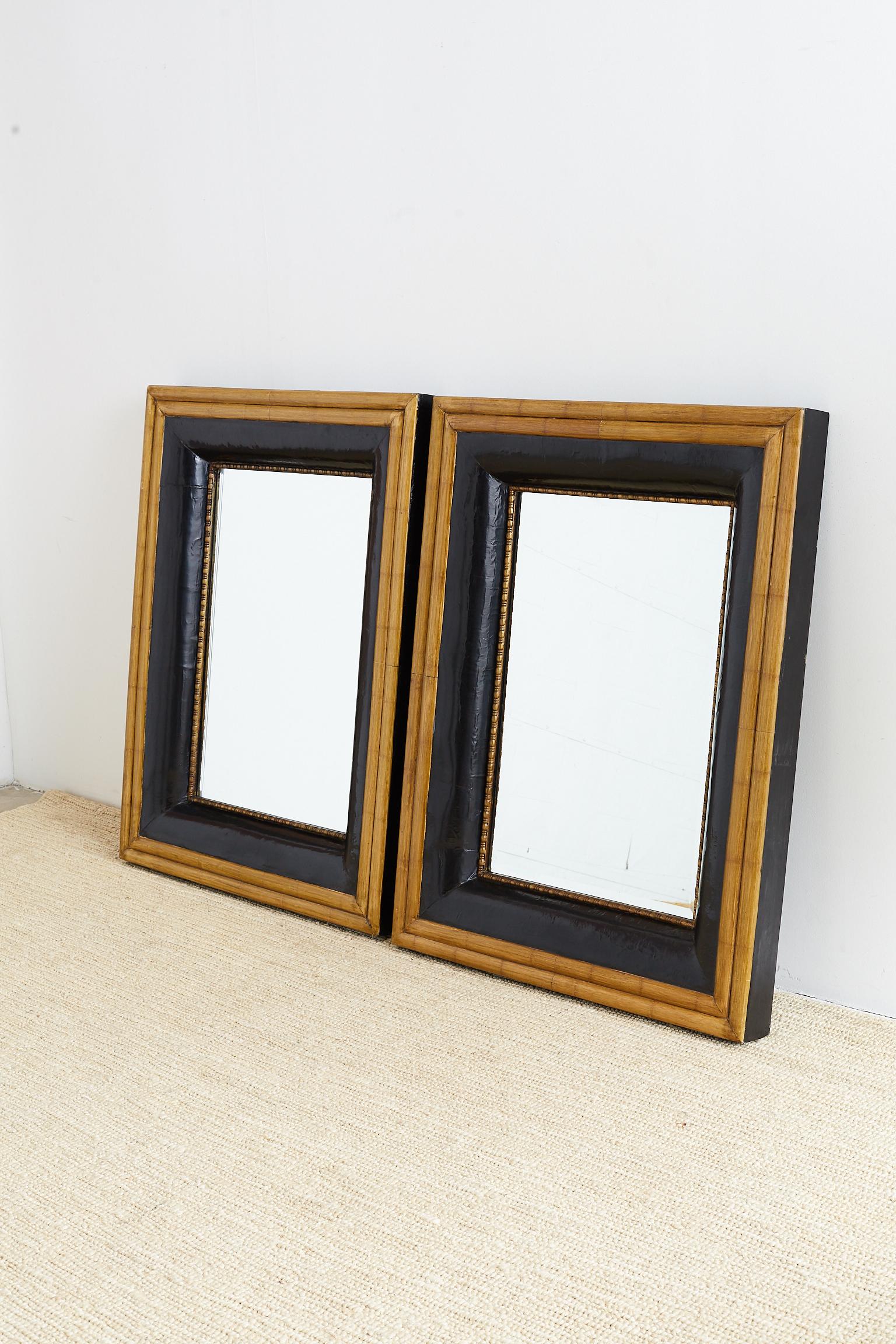 Hollywood Regency Pair of Portuguese Mirrors with Faux Bamboo Trim