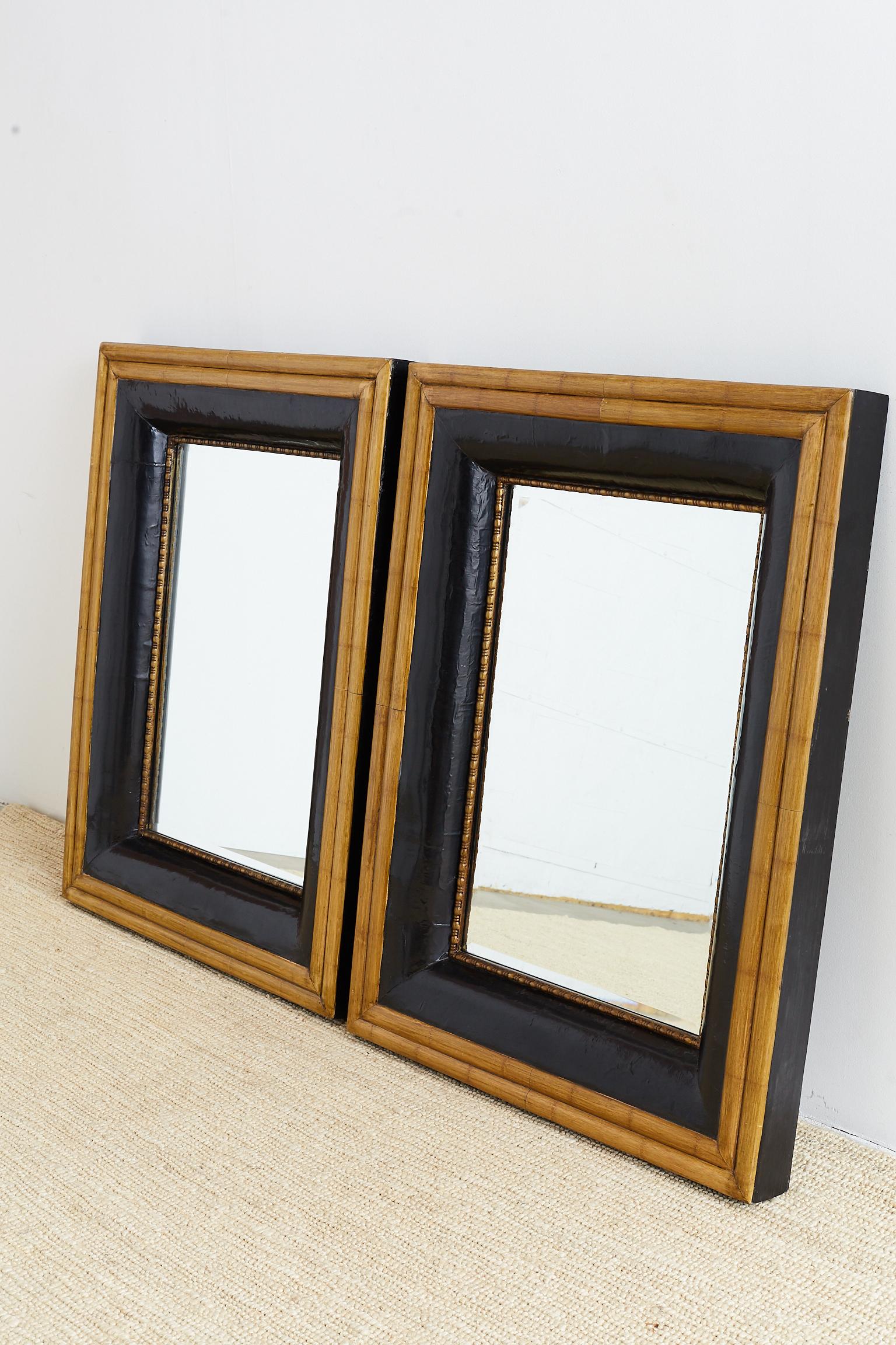 Asian Pair of Portuguese Mirrors with Faux Bamboo Trim