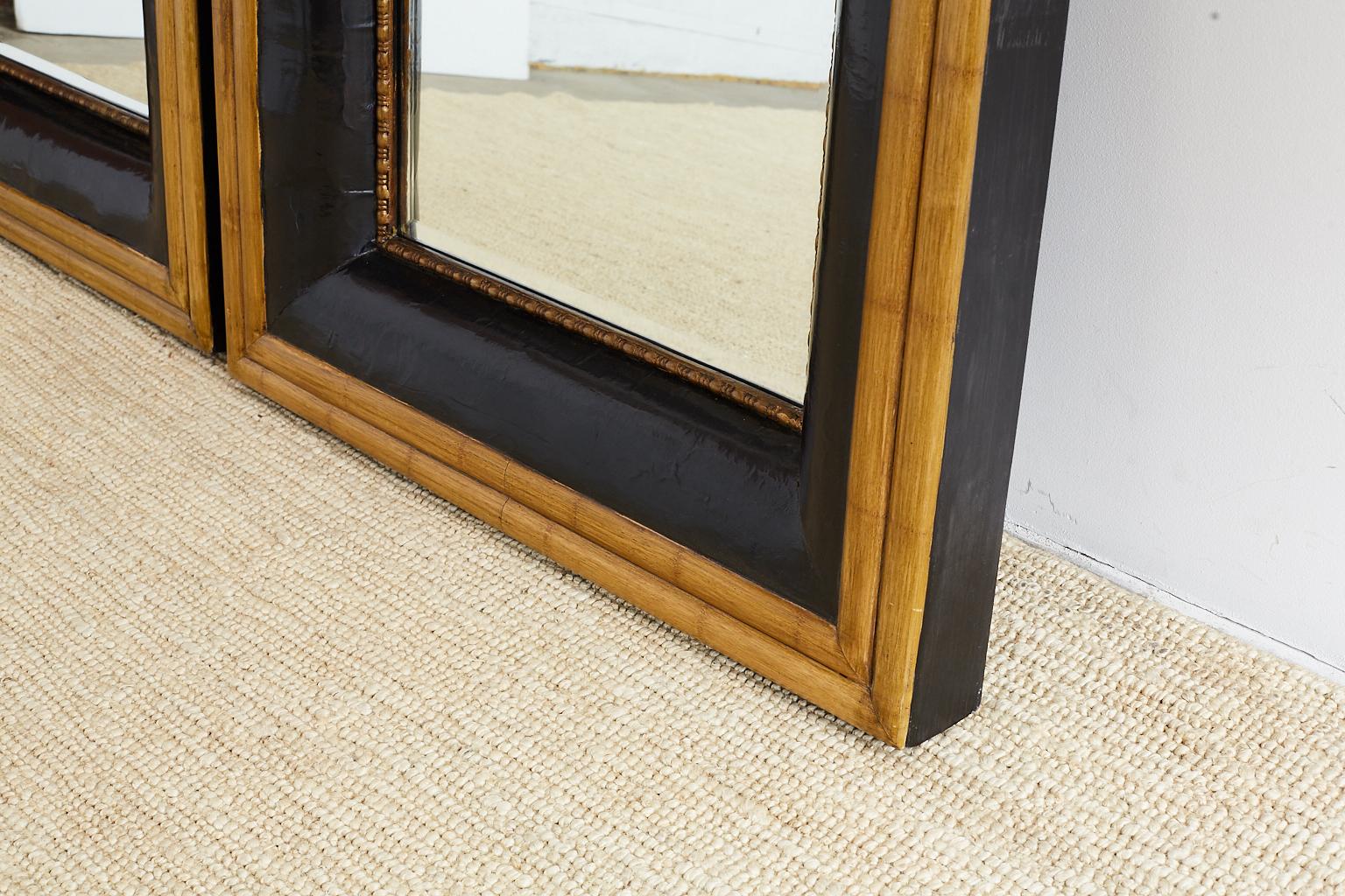 20th Century Pair of Portuguese Mirrors with Faux Bamboo Trim