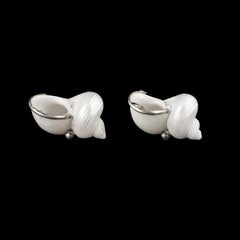 Pair of Nautical Silver-Mounted Shell Salt Cellars with Spoons