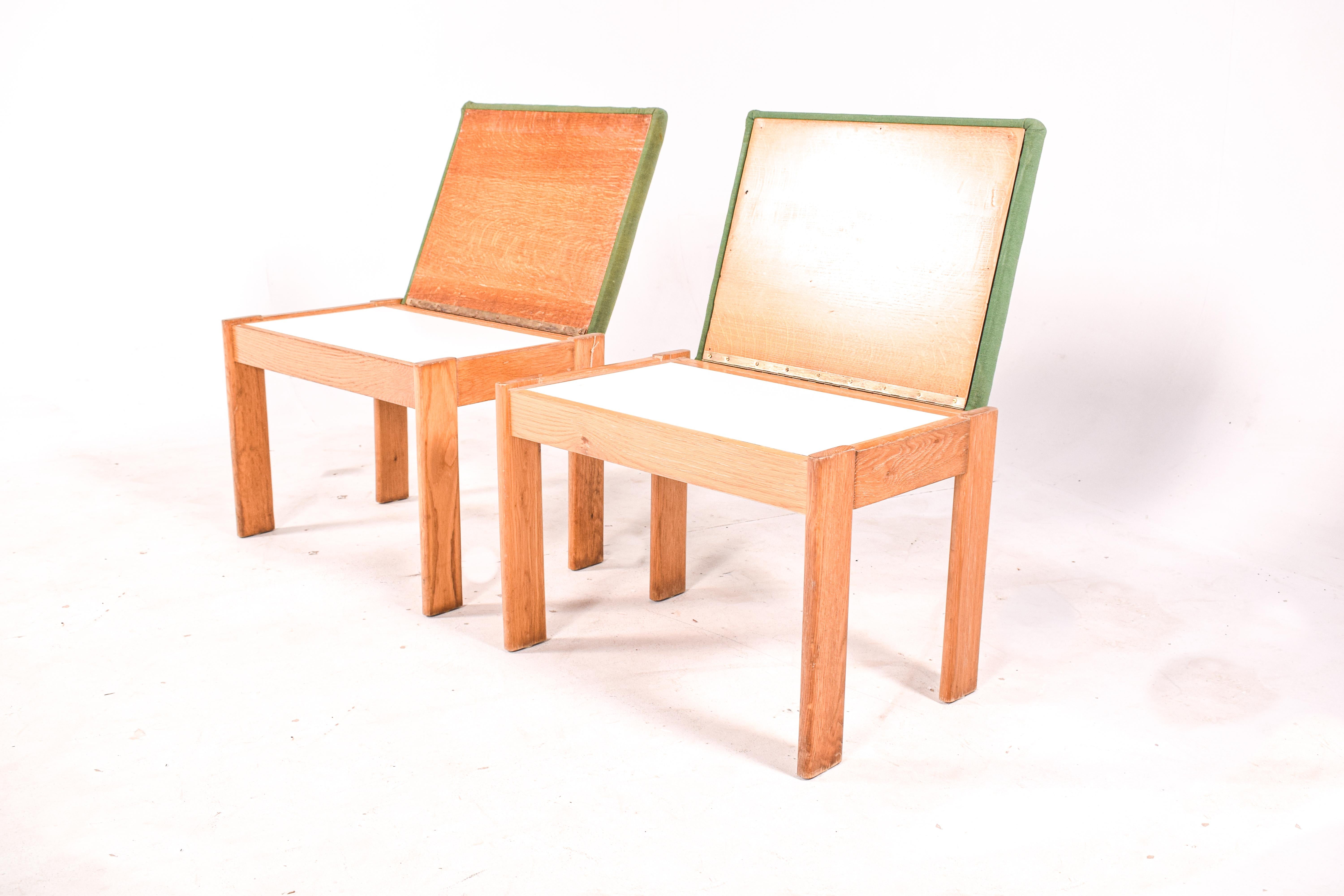 Fabric Pair of Portuguese Oak Benches/Side Tables, 1980s