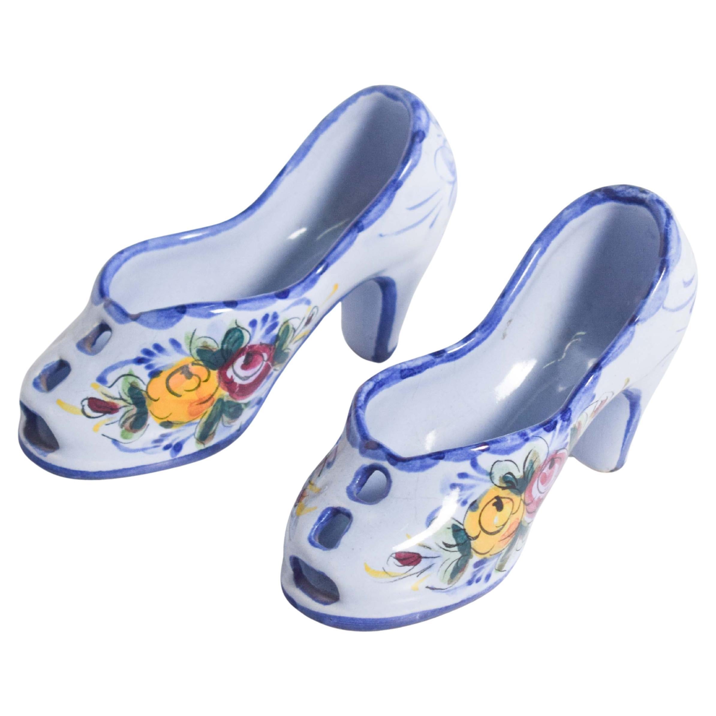 Pair of Portuguese Pottery Shoes, Alcobaça
