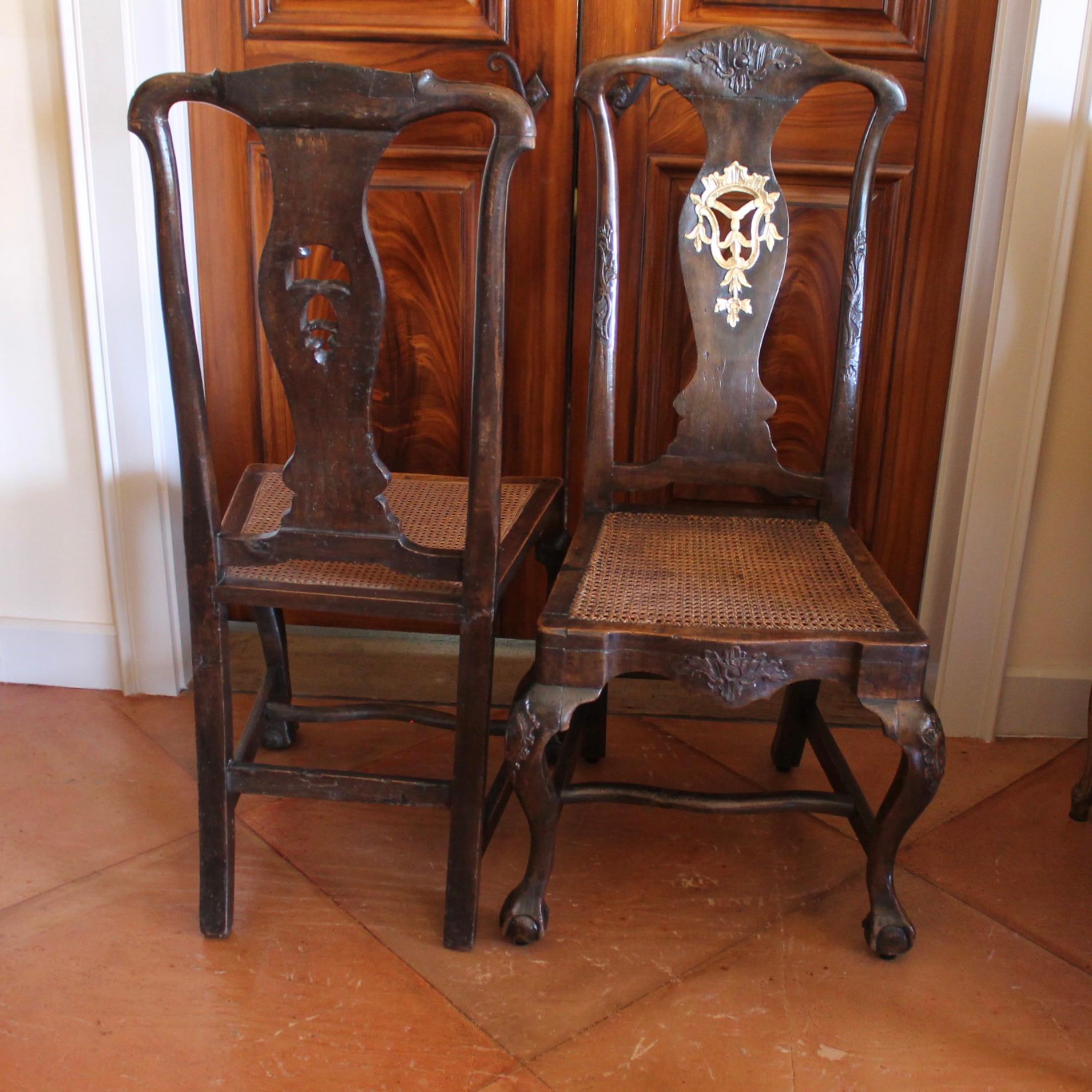 Pair Of Portuguese Rococo Carved Side Chairs For Sale 5