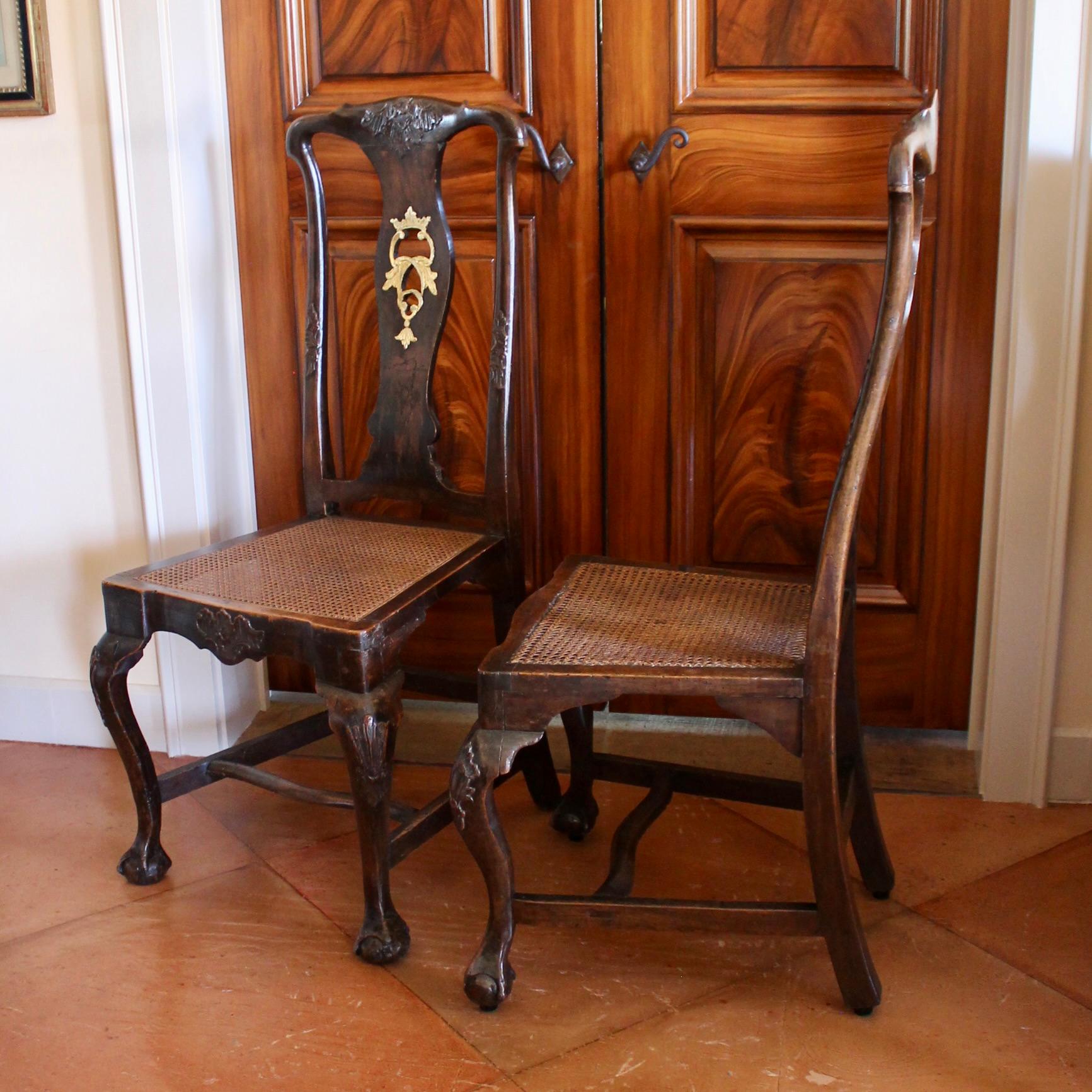 18th Century and Earlier Pair Of Portuguese Rococo Carved Side Chairs For Sale