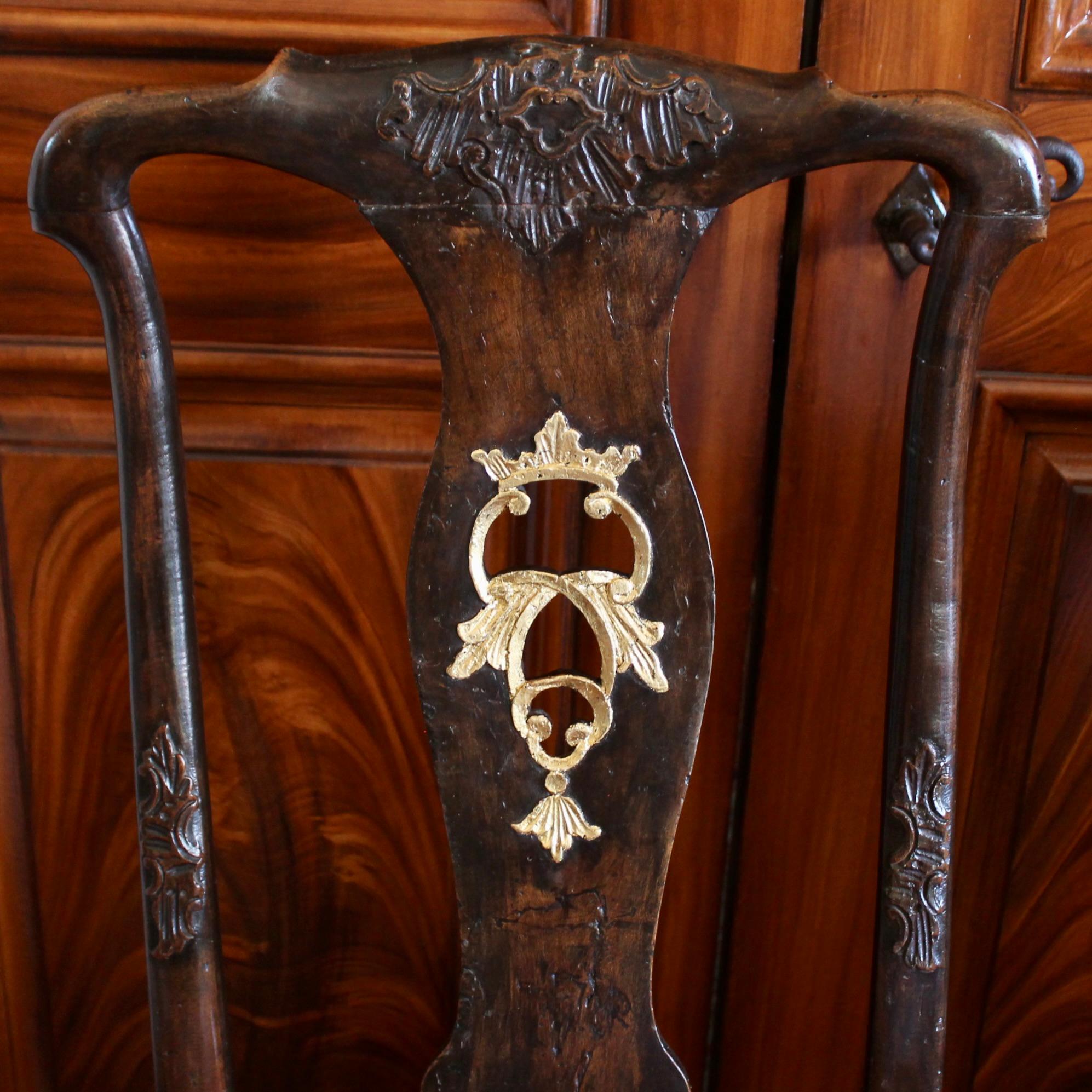Walnut Pair Of Portuguese Rococo Carved Side Chairs For Sale