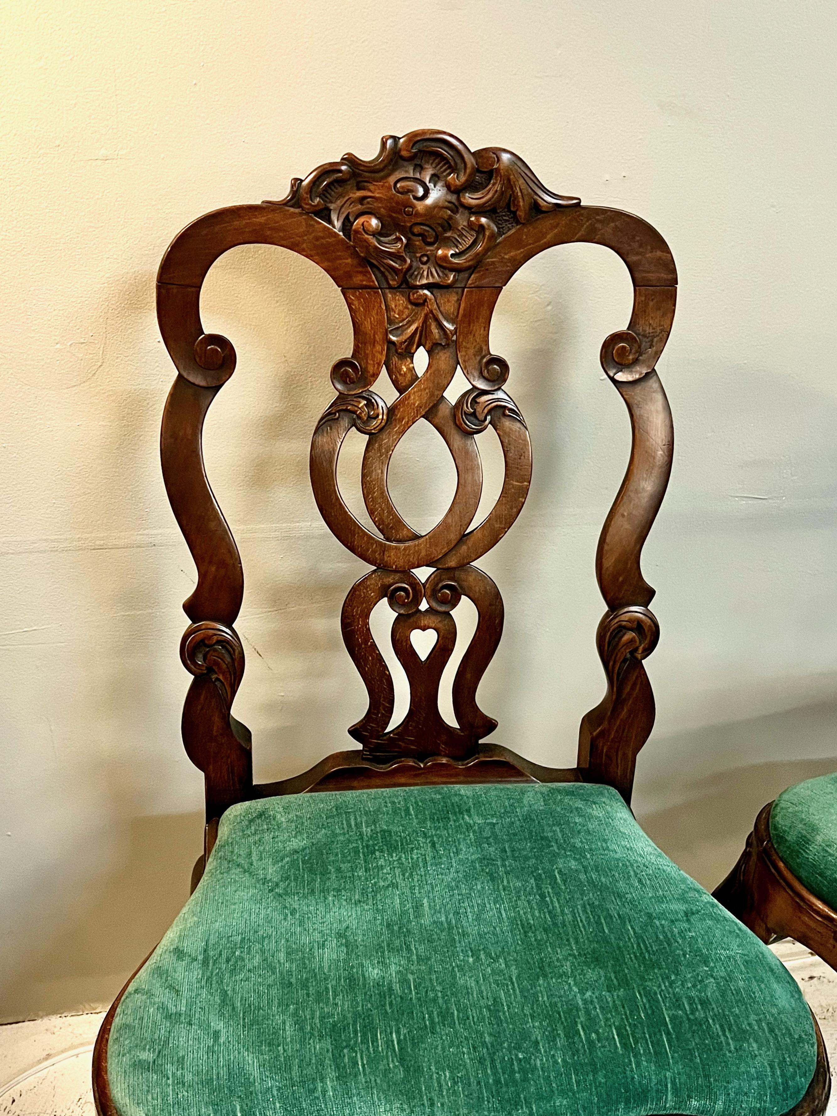 Hand-Carved Pair of Portuguese Rococo Side Chairs