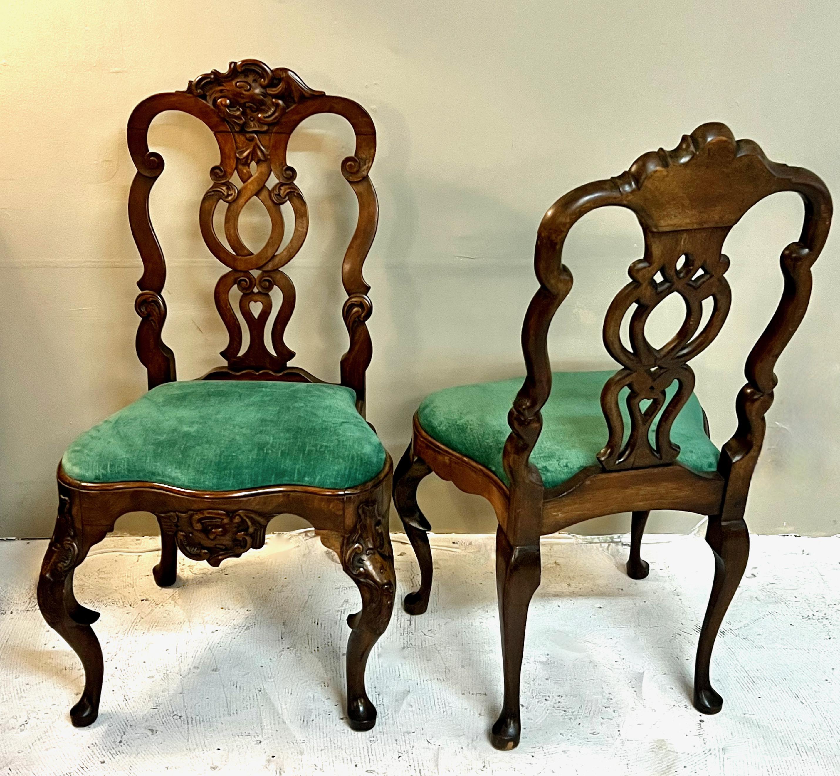 Upholstery Pair of Portuguese Rococo Side Chairs