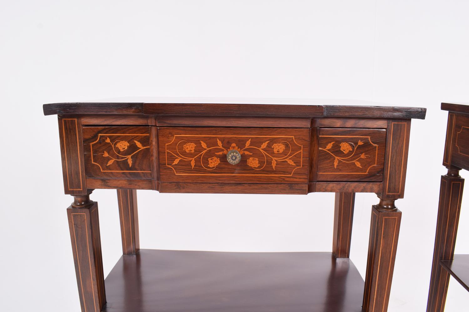 Pair of Portuguese Rosewood Bedside Tables with Marquetery 5