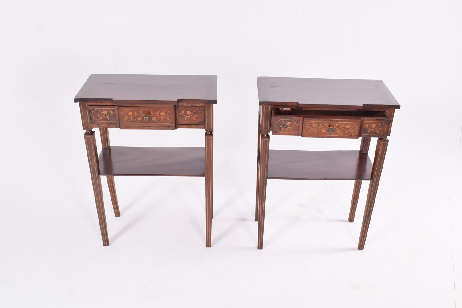 Pair of Portuguese Rosewood Bedside Tables with Marquetery 6