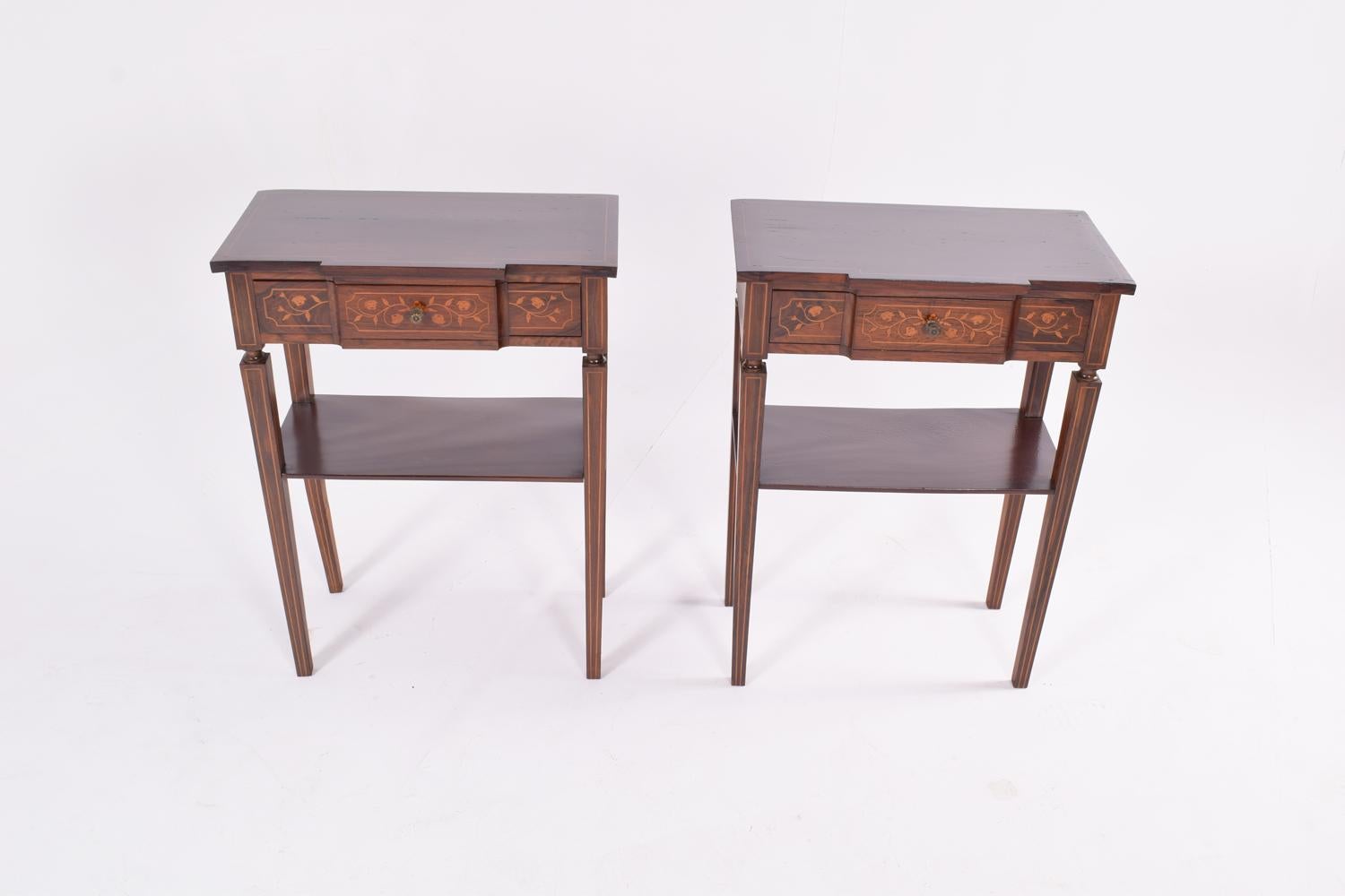 Victorian Pair of Portuguese Rosewood Bedside Tables with Marquetery