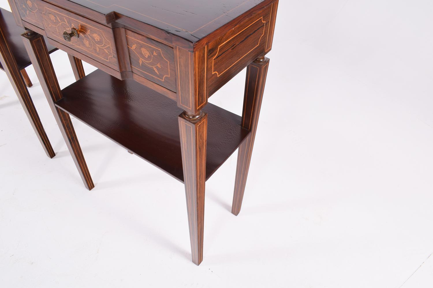 Pair of Portuguese Rosewood Bedside Tables with Marquetery 2
