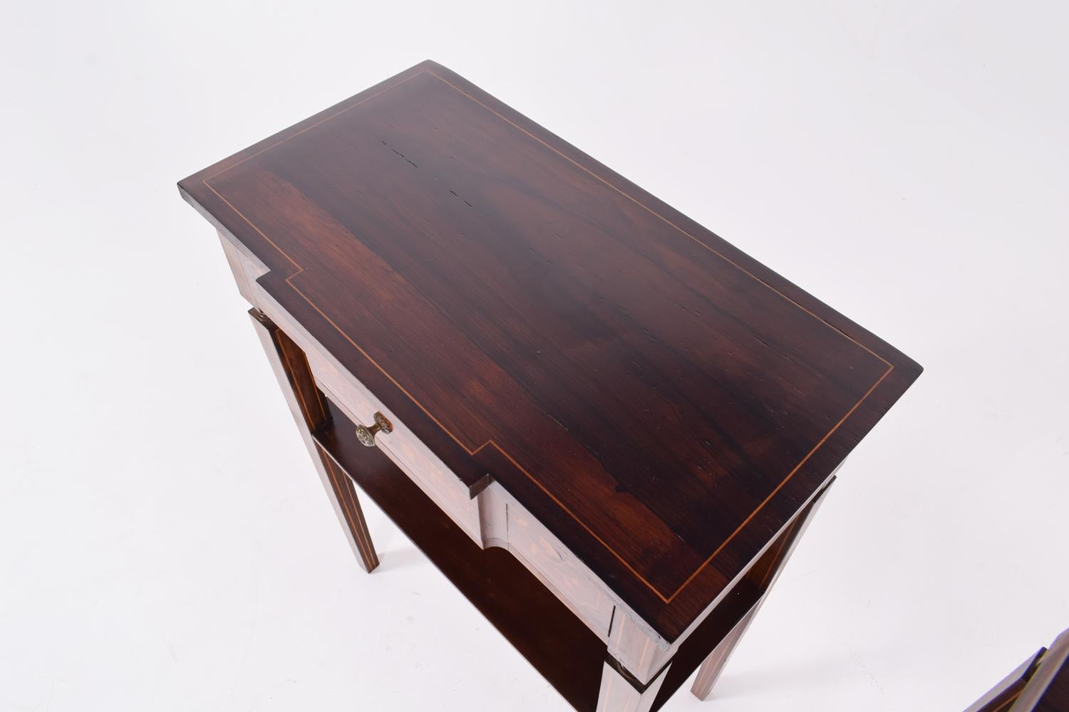 Pair of Portuguese Rosewood Bedside Tables with Marquetery 3