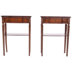 Pair of Portuguese Rosewood Bedside Tables with Marquetery