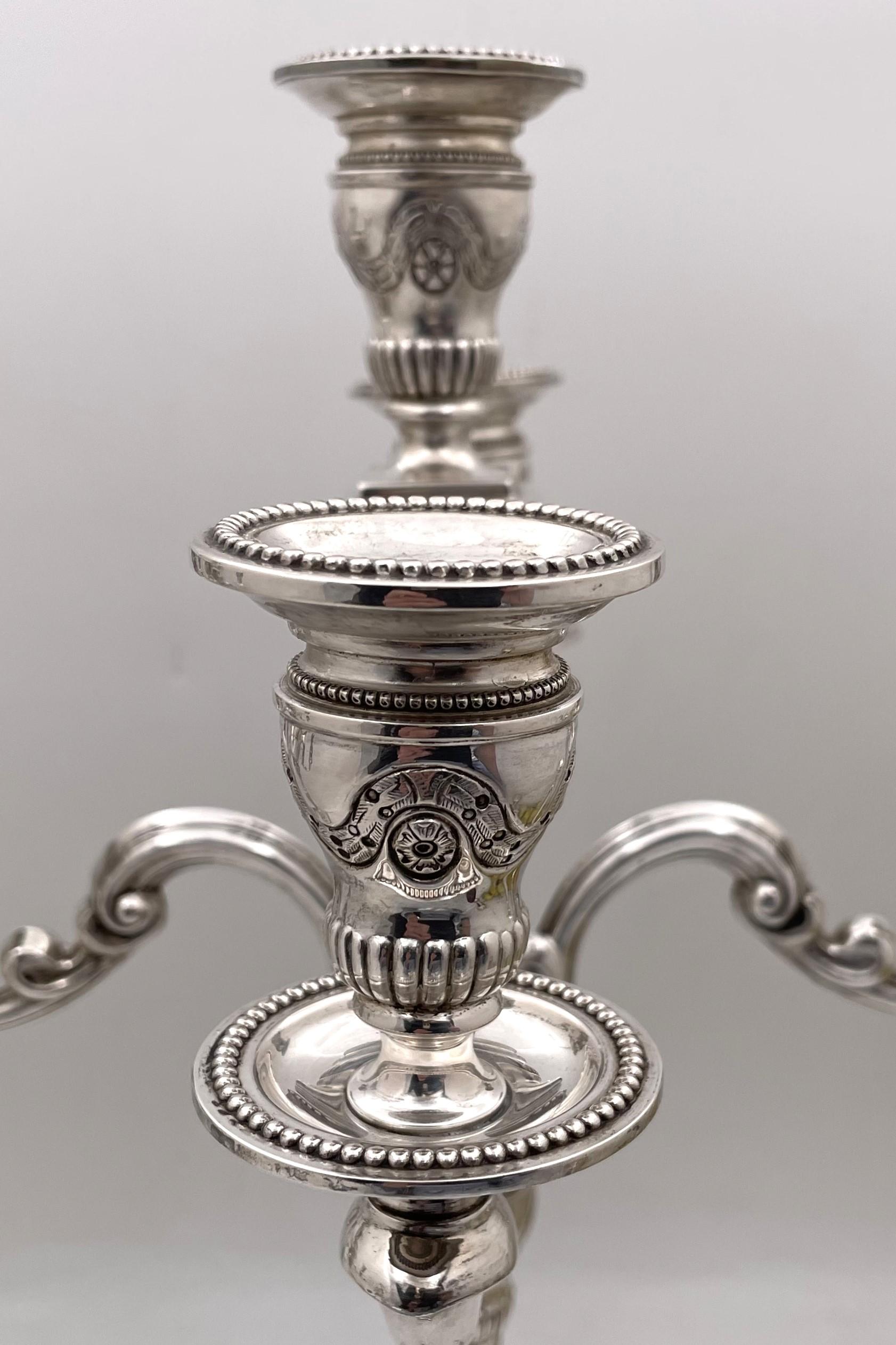 20th Century Pair of Portuguese Silver 5-Light Candelabra with Ornate Motifs For Sale
