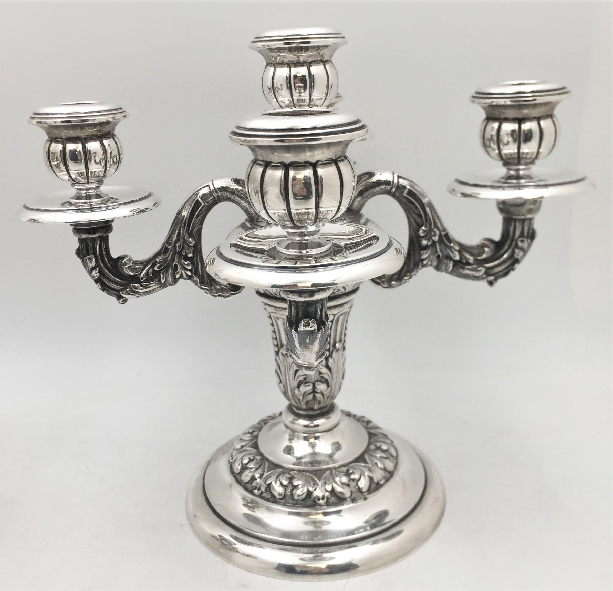 20th Century Pair of Portuguese Silver 5-Light Ornate Candelabra For Sale
